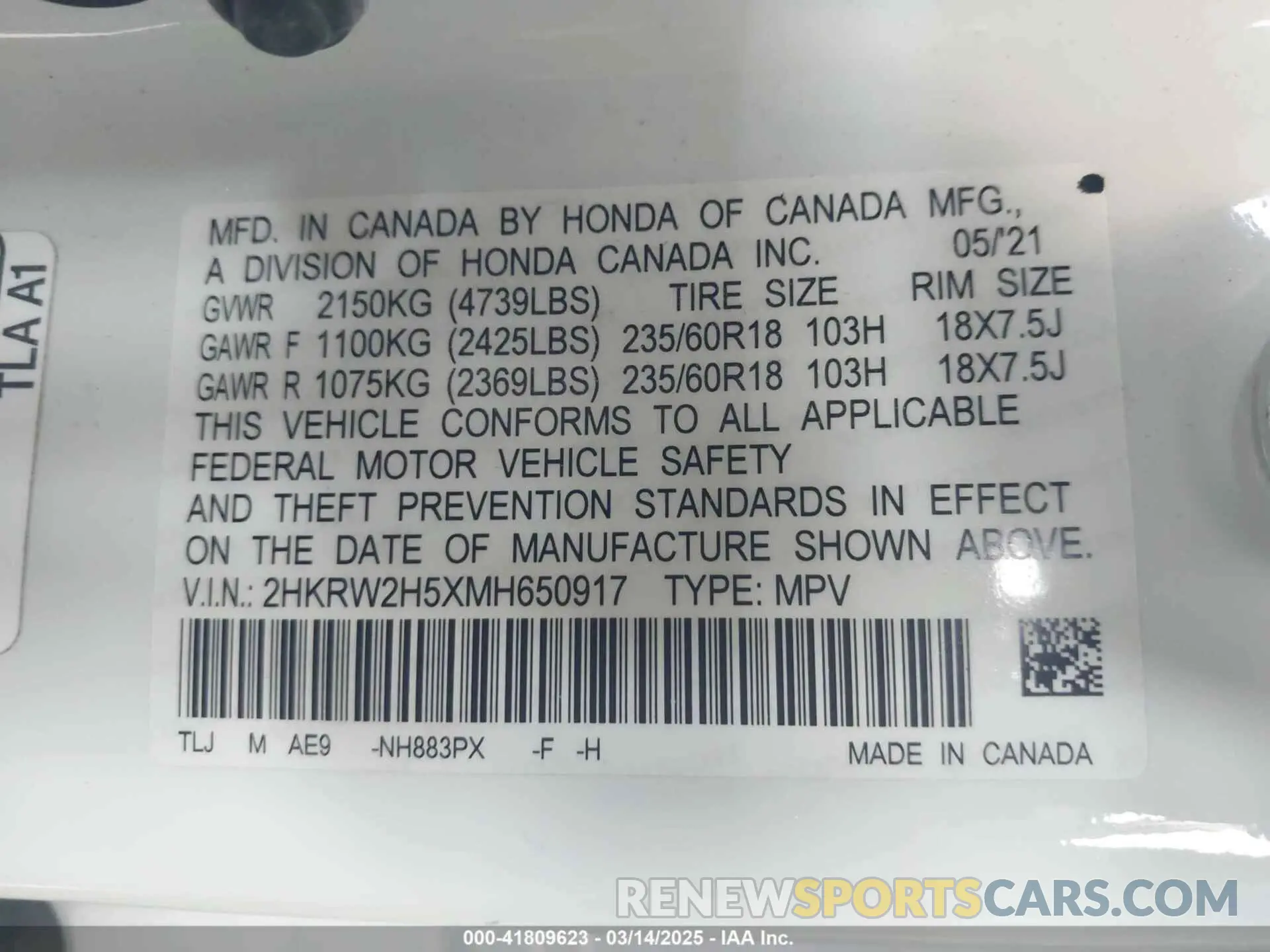 9 Photograph of a damaged car 2HKRW2H5XMH650917 HONDA CR-V 2021