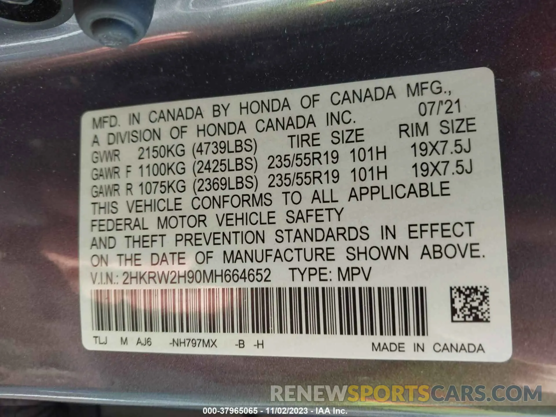 9 Photograph of a damaged car 2HKRW2H90MH664652 HONDA CR-V 2021