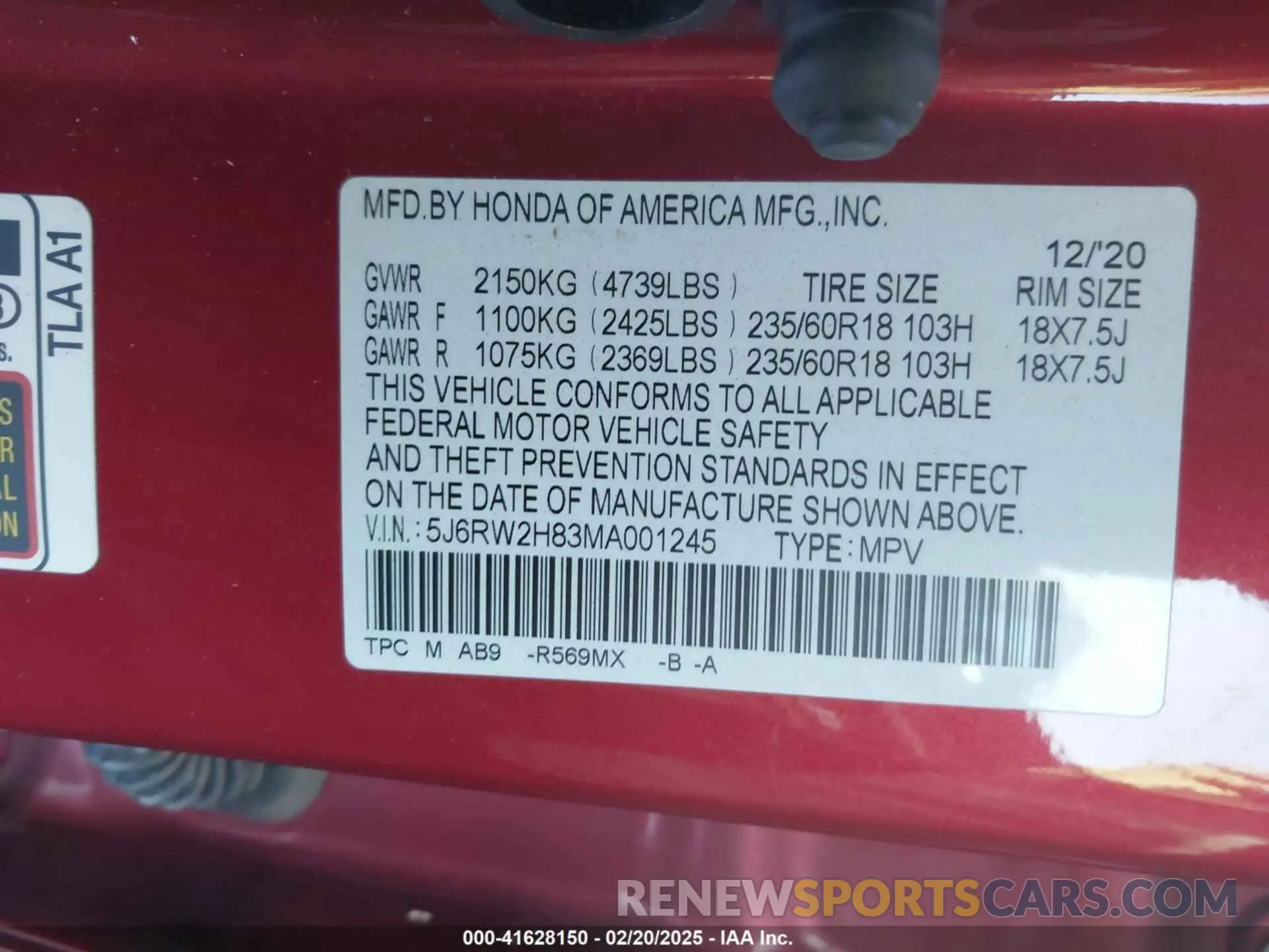 9 Photograph of a damaged car 5J6RW2H83MA001245 HONDA CR-V 2021