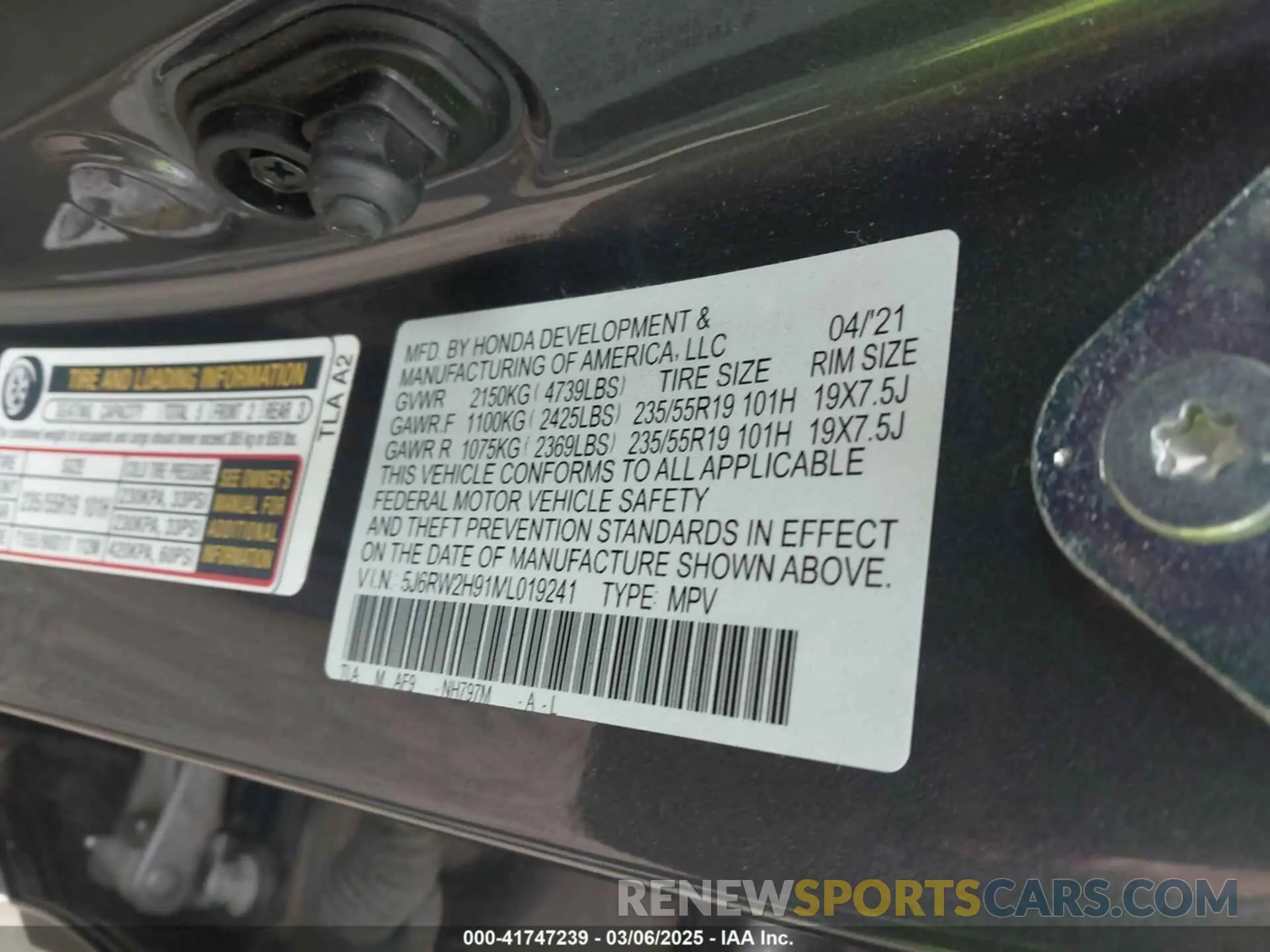 9 Photograph of a damaged car 5J6RW2H91ML019241 HONDA CR-V 2021