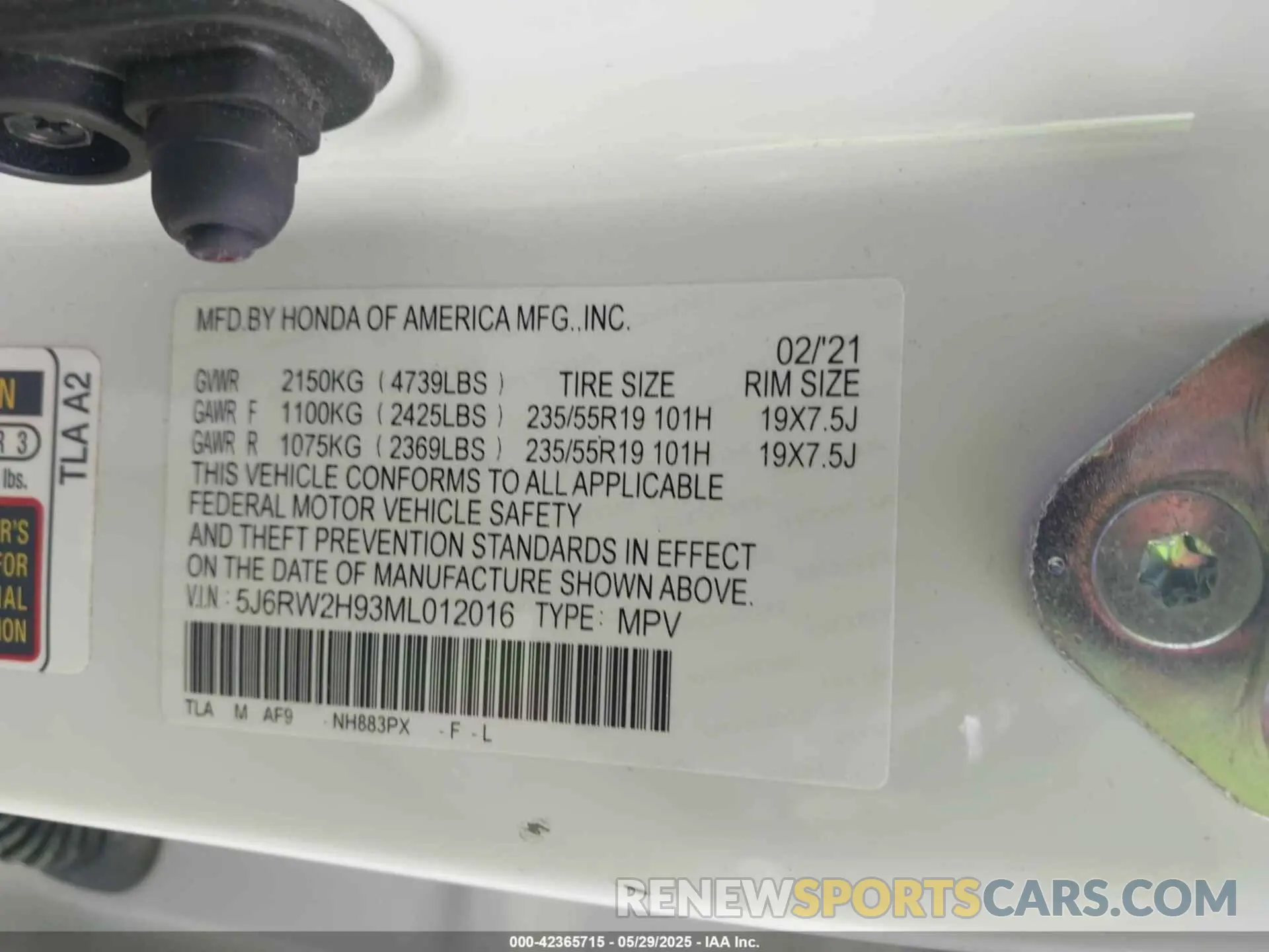 9 Photograph of a damaged car 5J6RW2H93ML012016 HONDA CR-V 2021