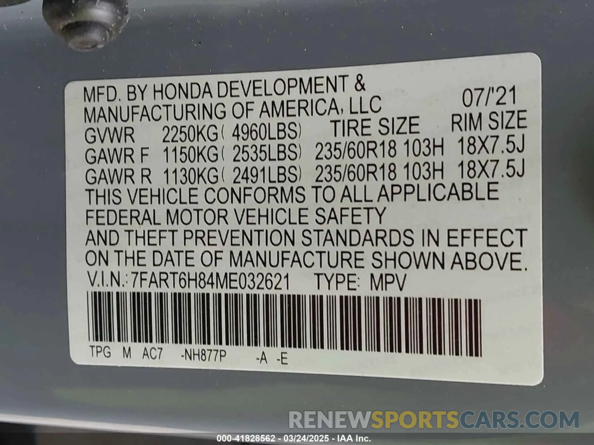 9 Photograph of a damaged car 7FART6H84ME032621 HONDA CR-V 2021