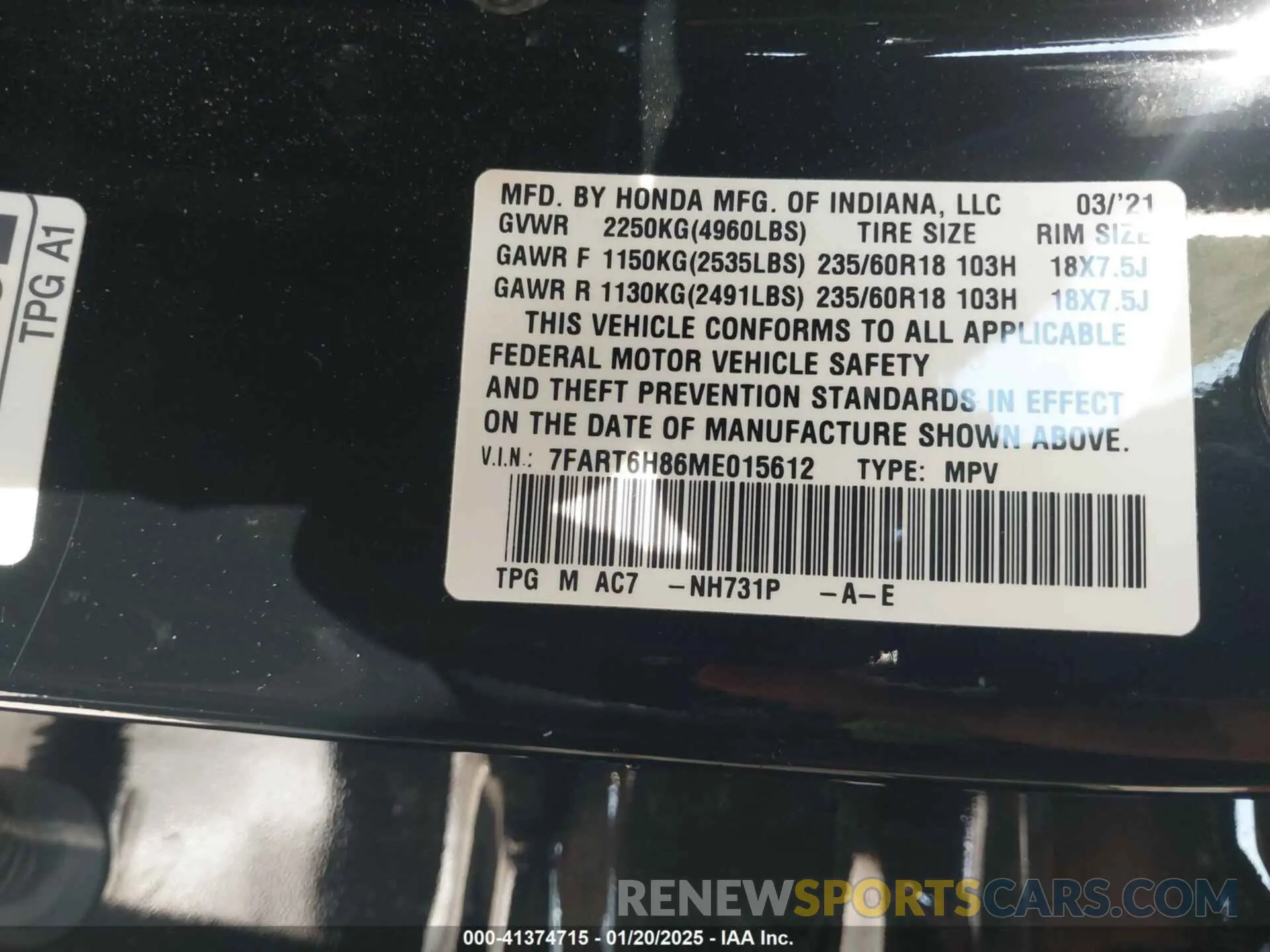 9 Photograph of a damaged car 7FART6H86ME015612 HONDA CR-V 2021