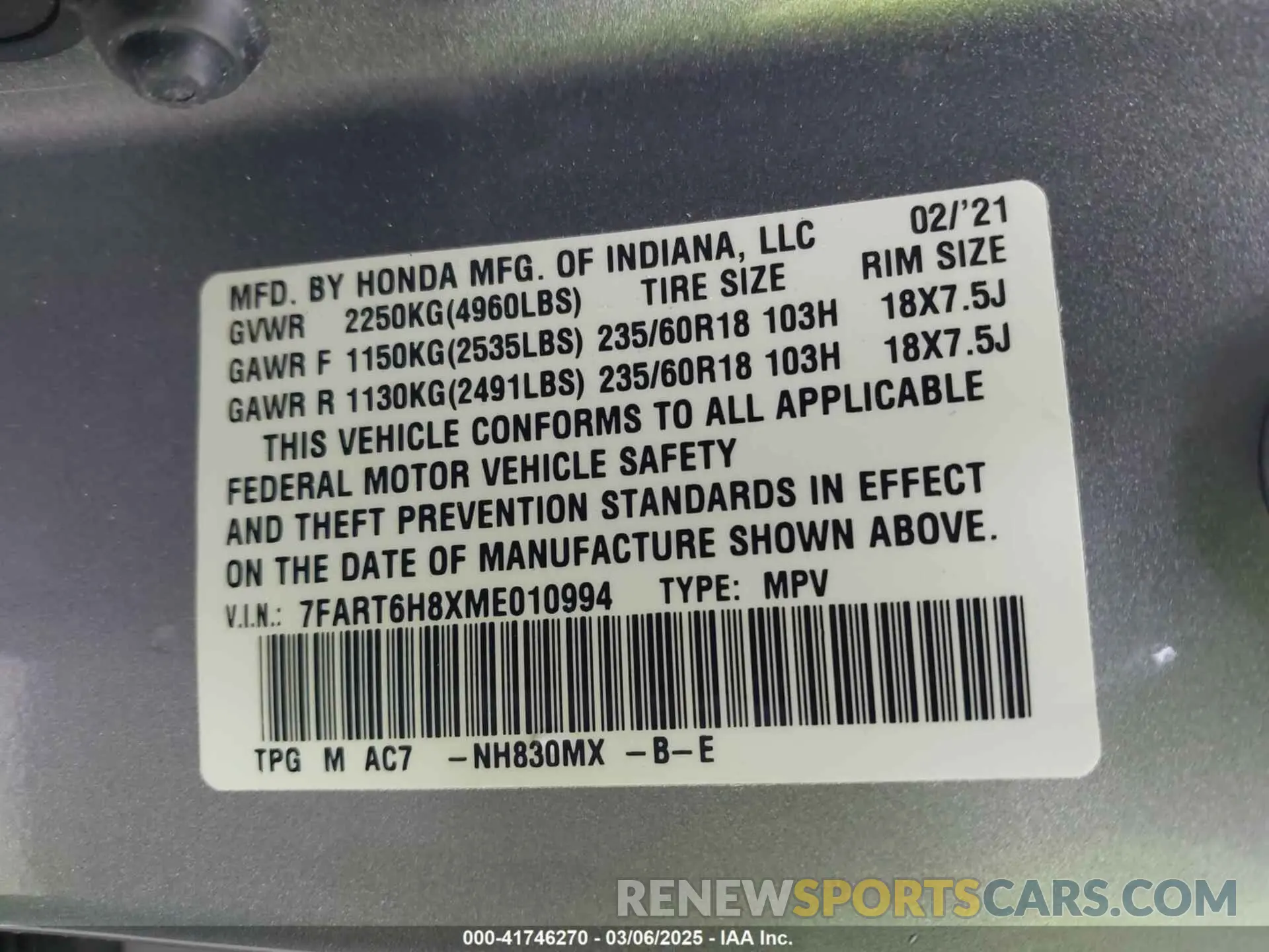9 Photograph of a damaged car 7FART6H8XME010994 HONDA CR-V 2021