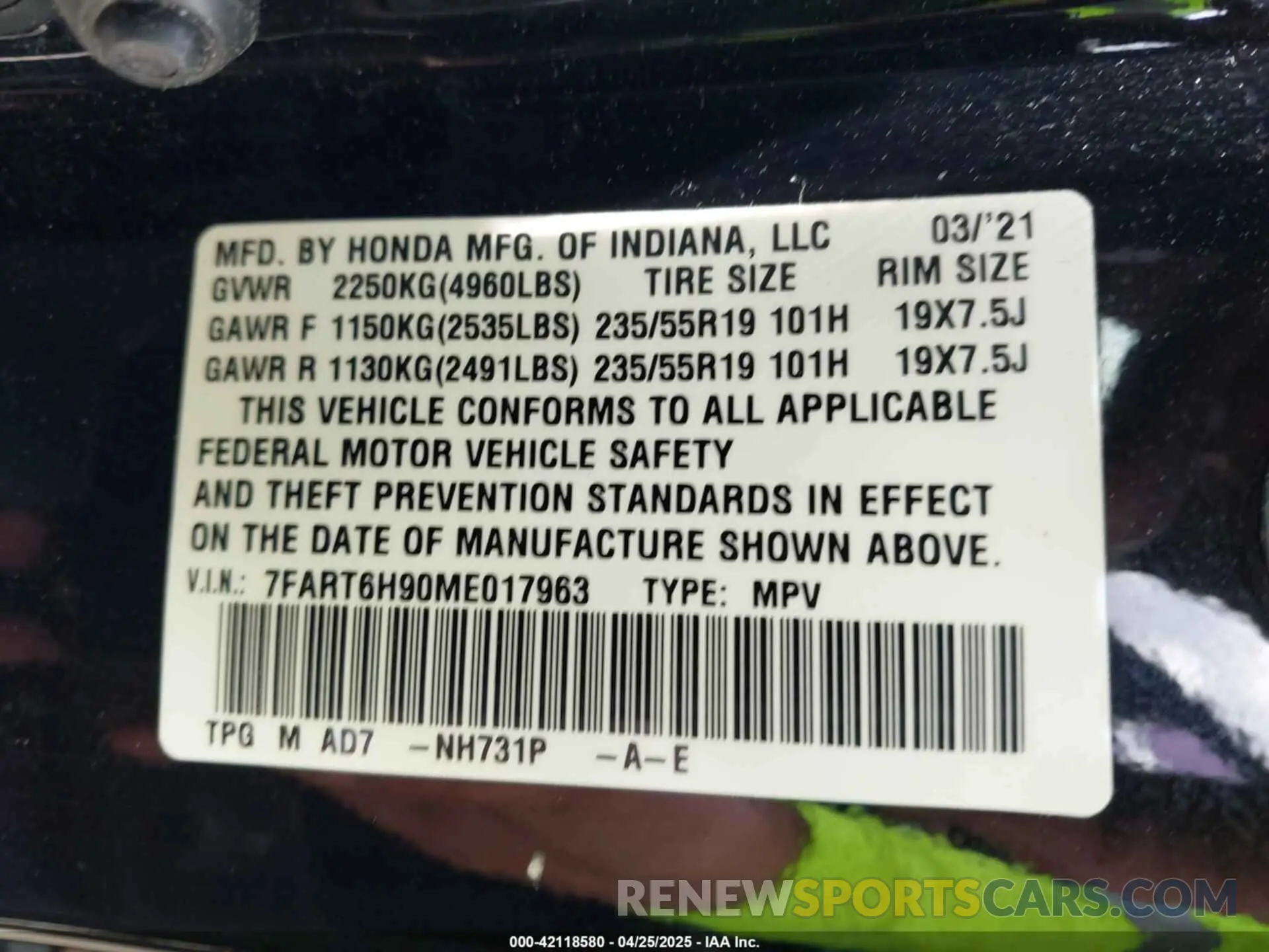 9 Photograph of a damaged car 7FART6H90ME017963 HONDA CR-V 2021