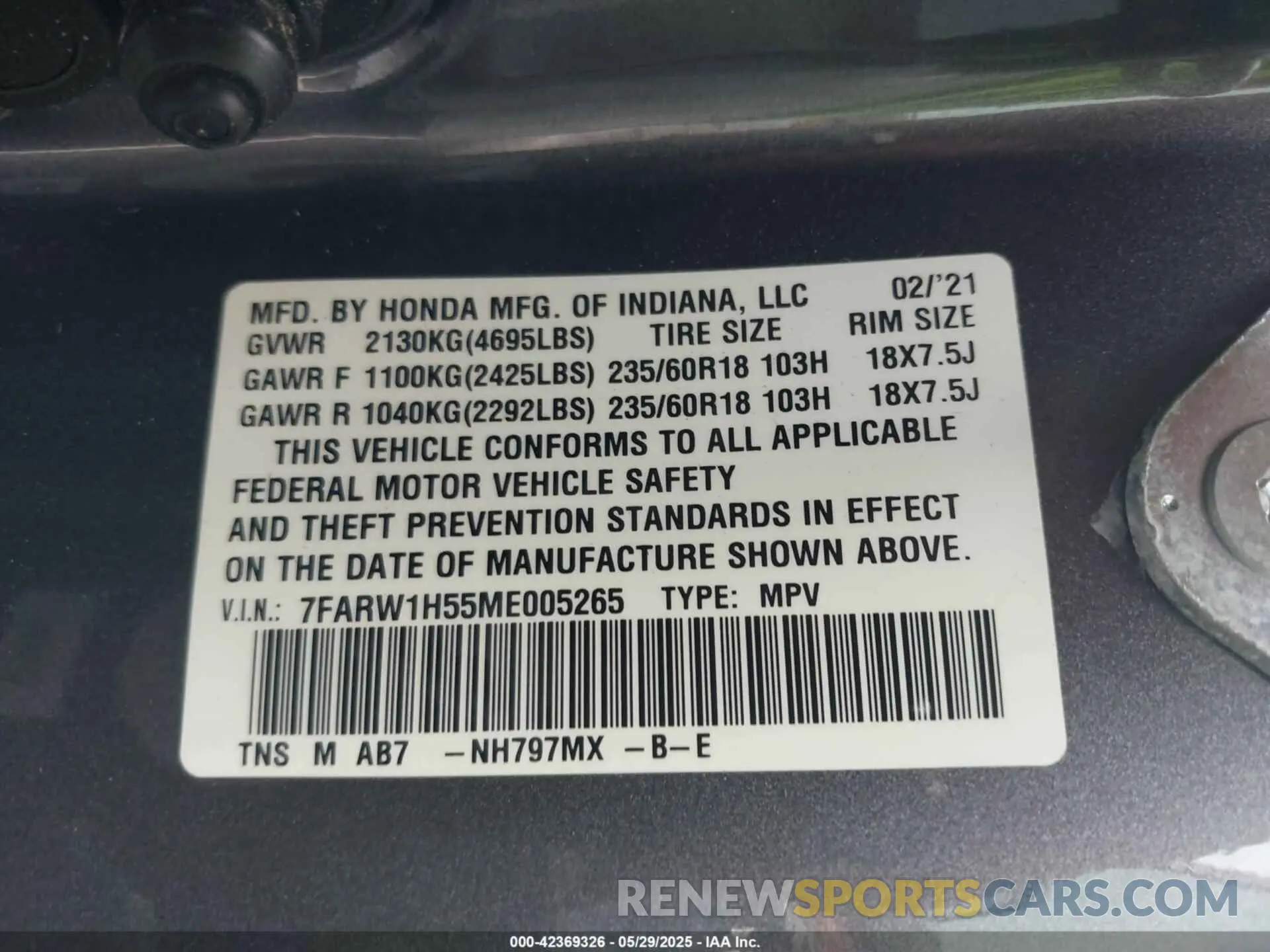 9 Photograph of a damaged car 7FARW1H55ME005265 HONDA CR-V 2021