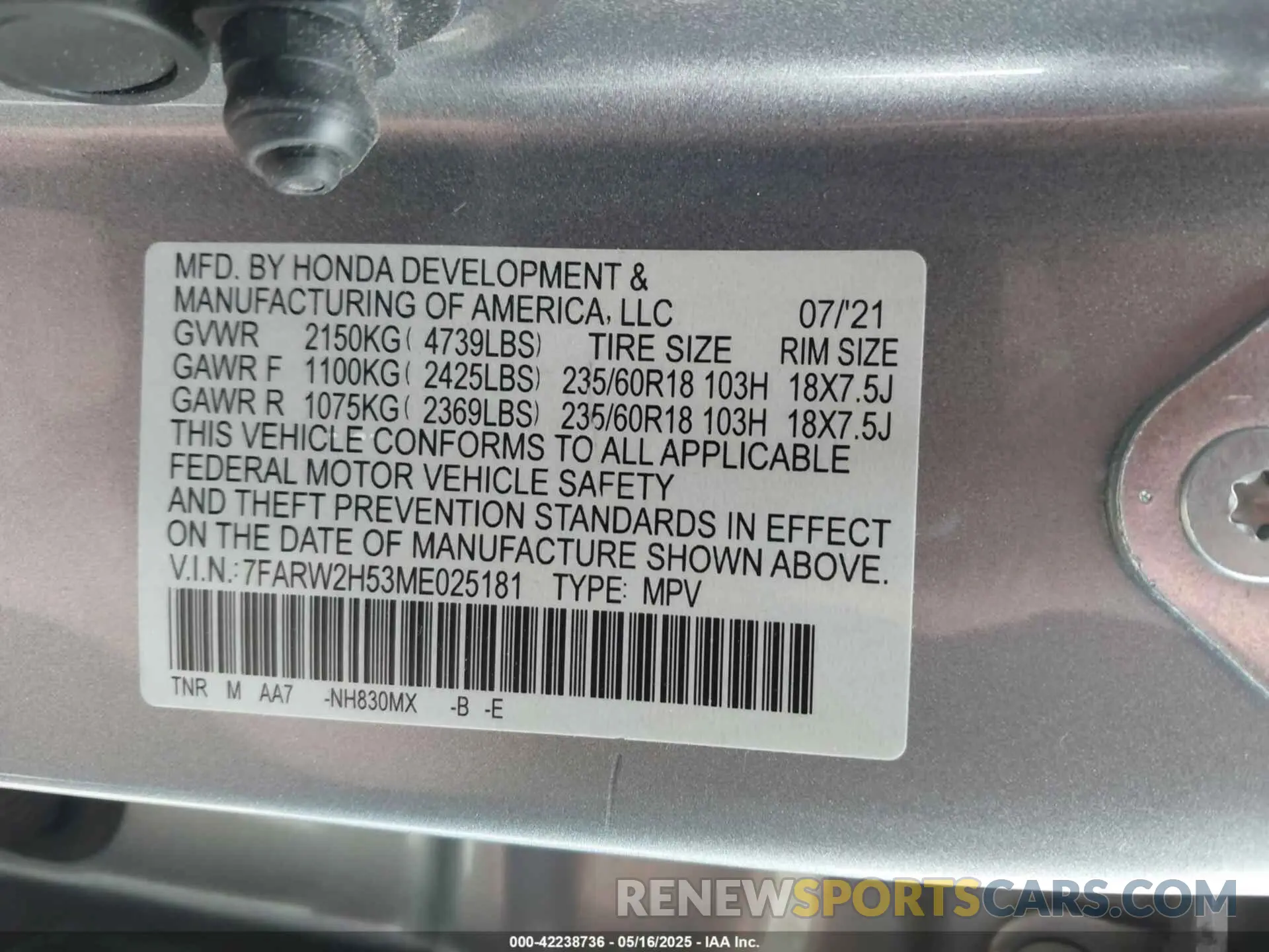 9 Photograph of a damaged car 7FARW2H53ME025181 HONDA CR-V 2021