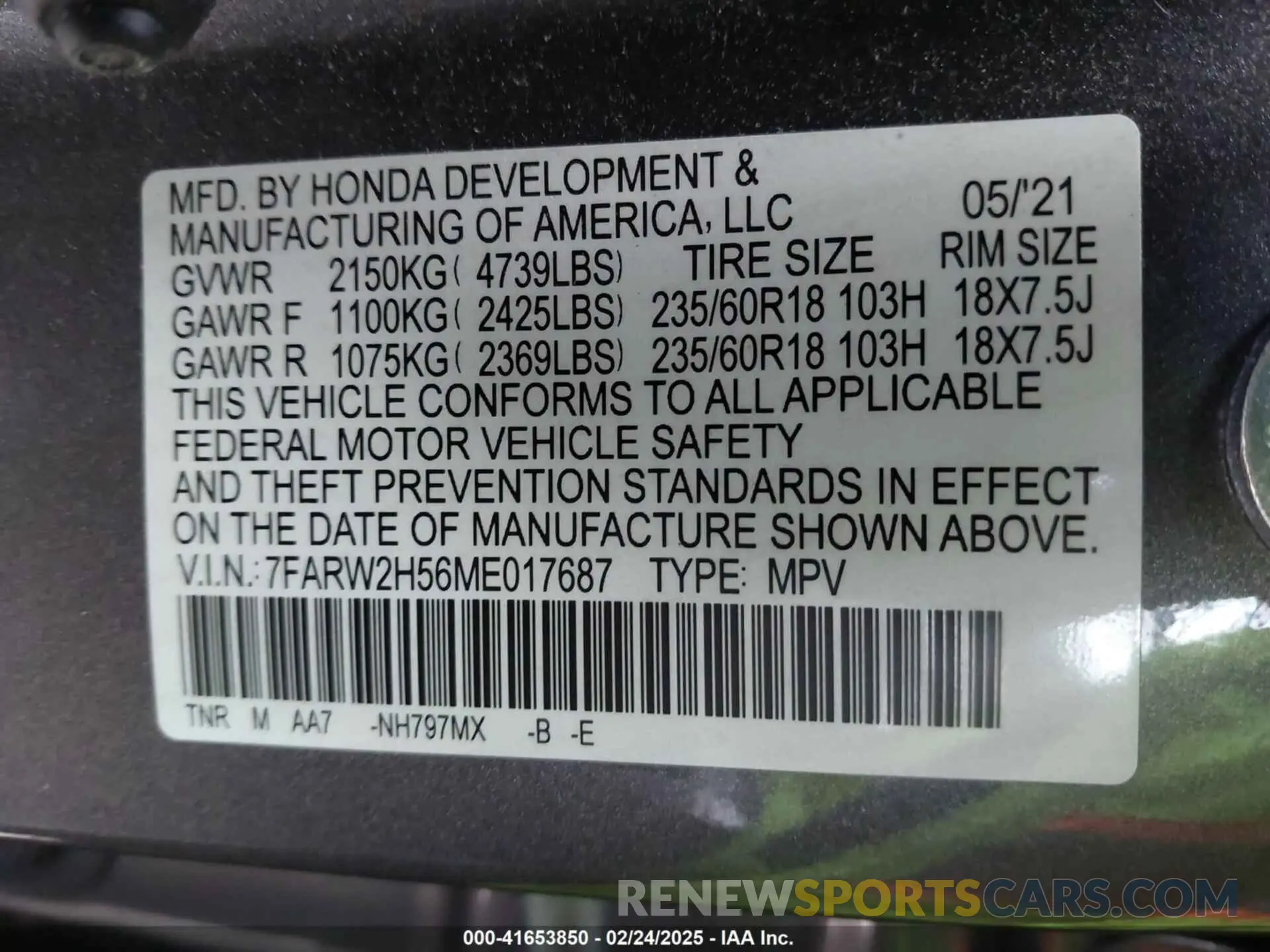 9 Photograph of a damaged car 7FARW2H56ME017687 HONDA CR-V 2021
