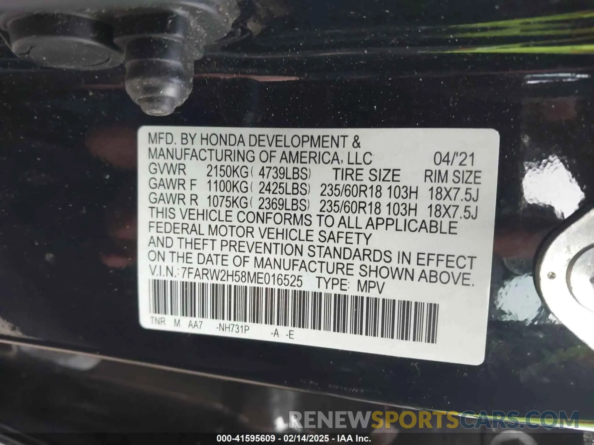 9 Photograph of a damaged car 7FARW2H58ME016525 HONDA CR-V 2021