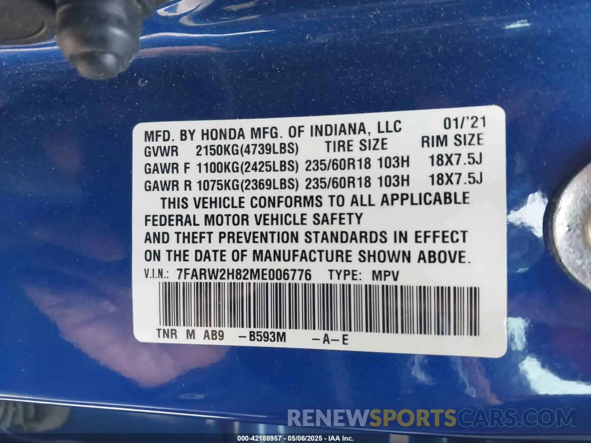 9 Photograph of a damaged car 7FARW2H82ME006776 HONDA CR-V 2021