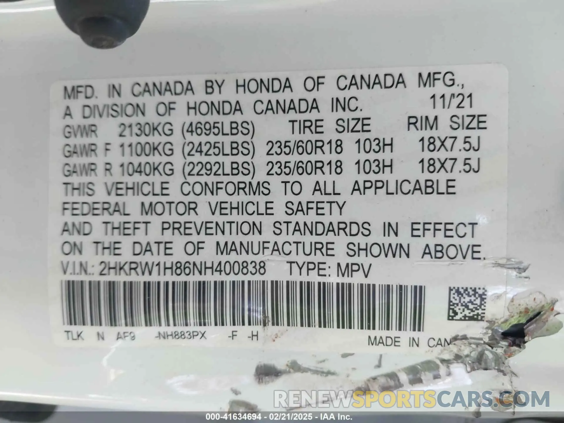 9 Photograph of a damaged car 2HKRW1H86NH400838 HONDA CR-V 2022