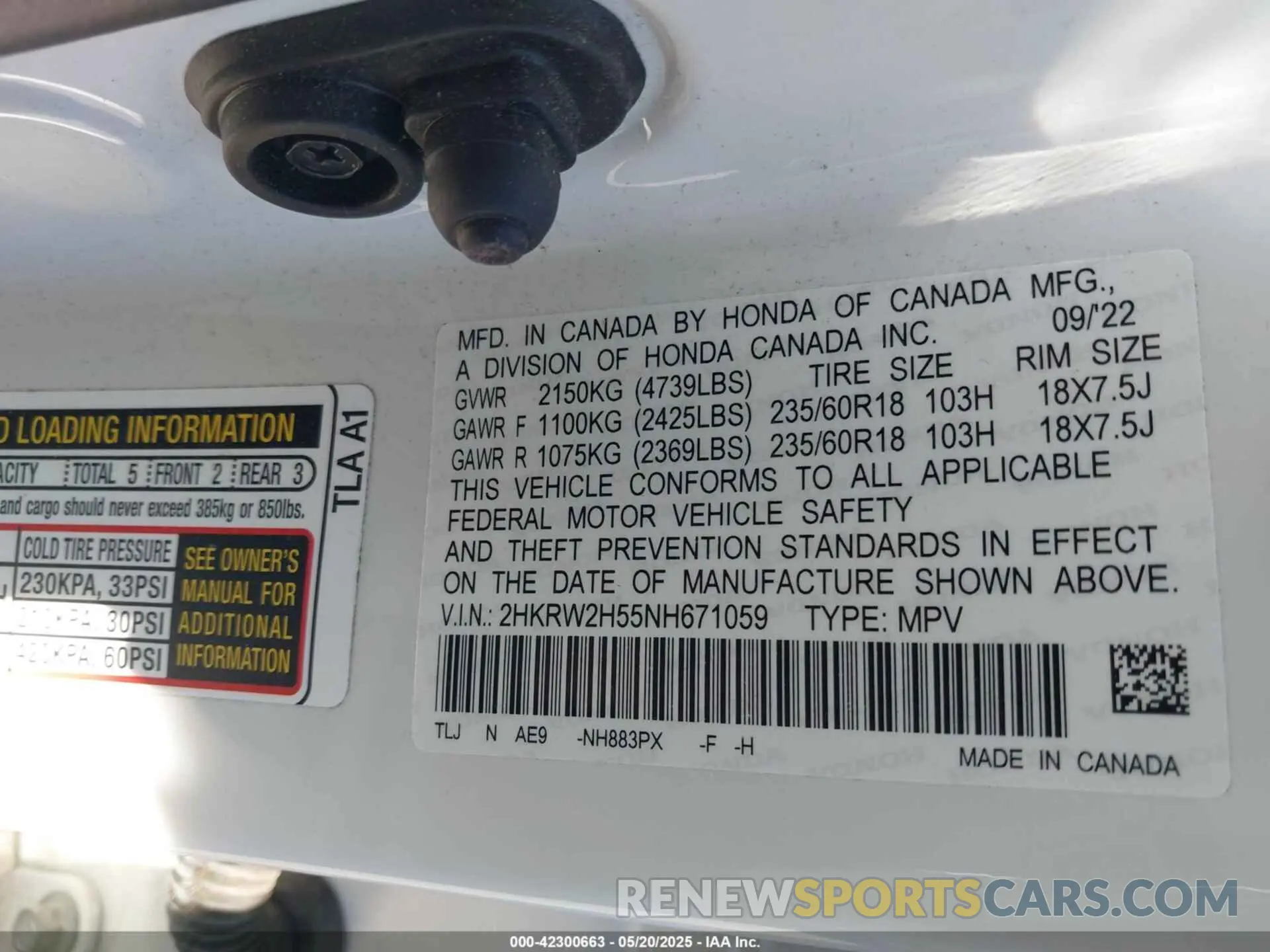9 Photograph of a damaged car 2HKRW2H55NH671059 HONDA CR-V 2022