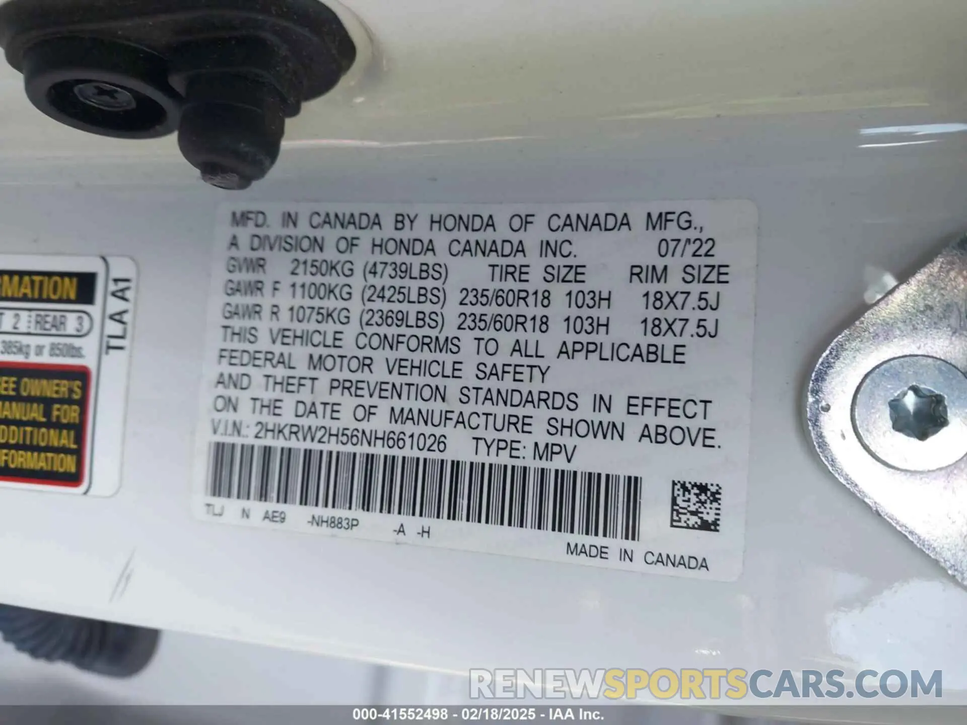 9 Photograph of a damaged car 2HKRW2H56NH661026 HONDA CR-V 2022