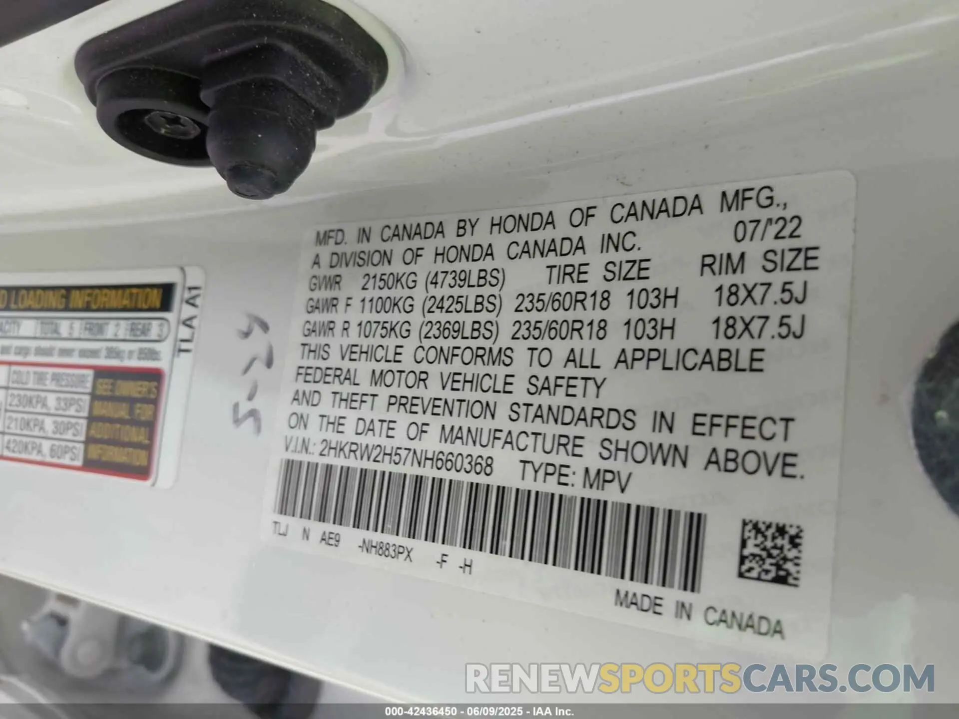 9 Photograph of a damaged car 2HKRW2H57NH660368 HONDA CR-V 2022