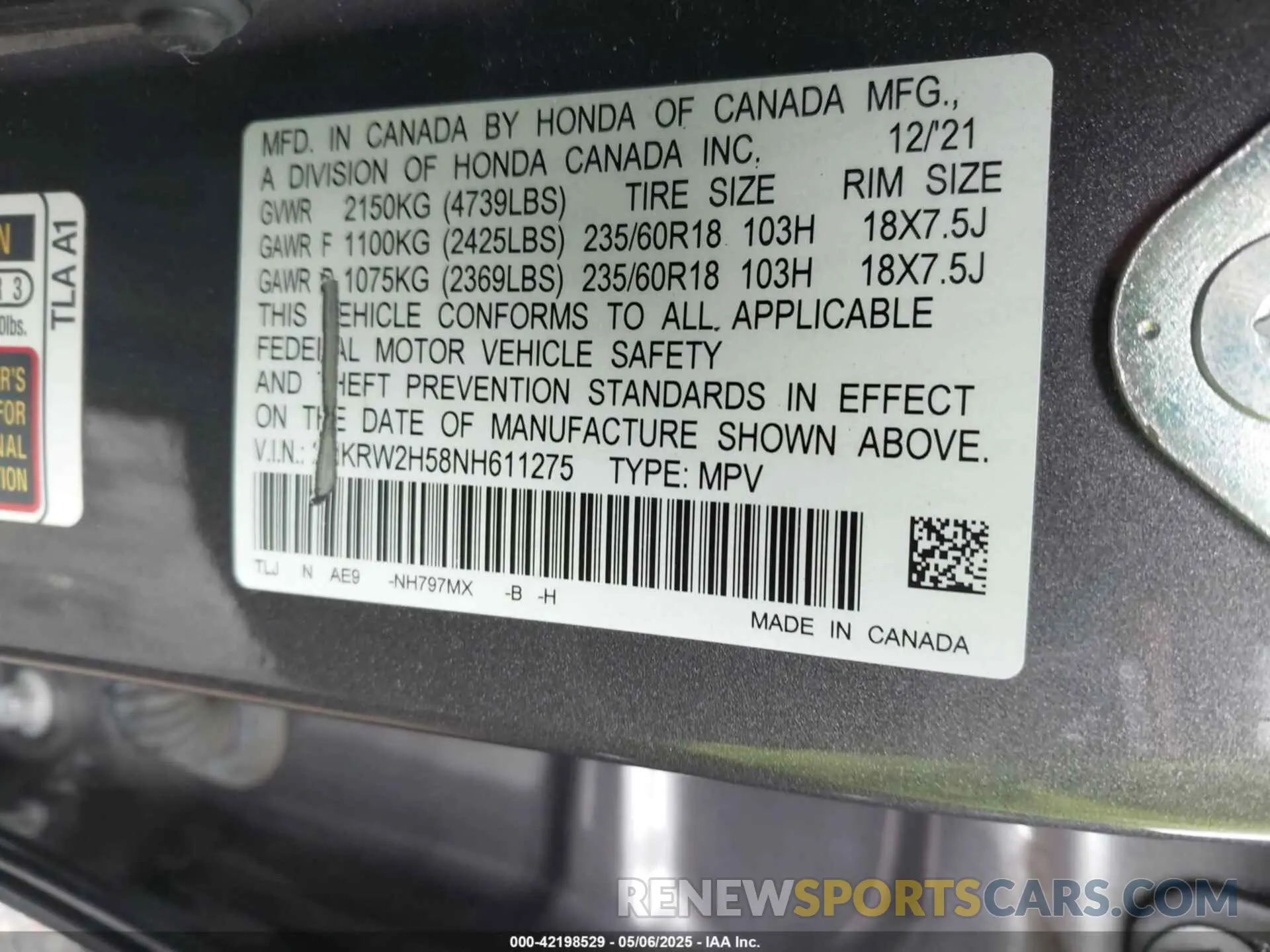 9 Photograph of a damaged car 2HKRW2H58NH611275 HONDA CR-V 2022