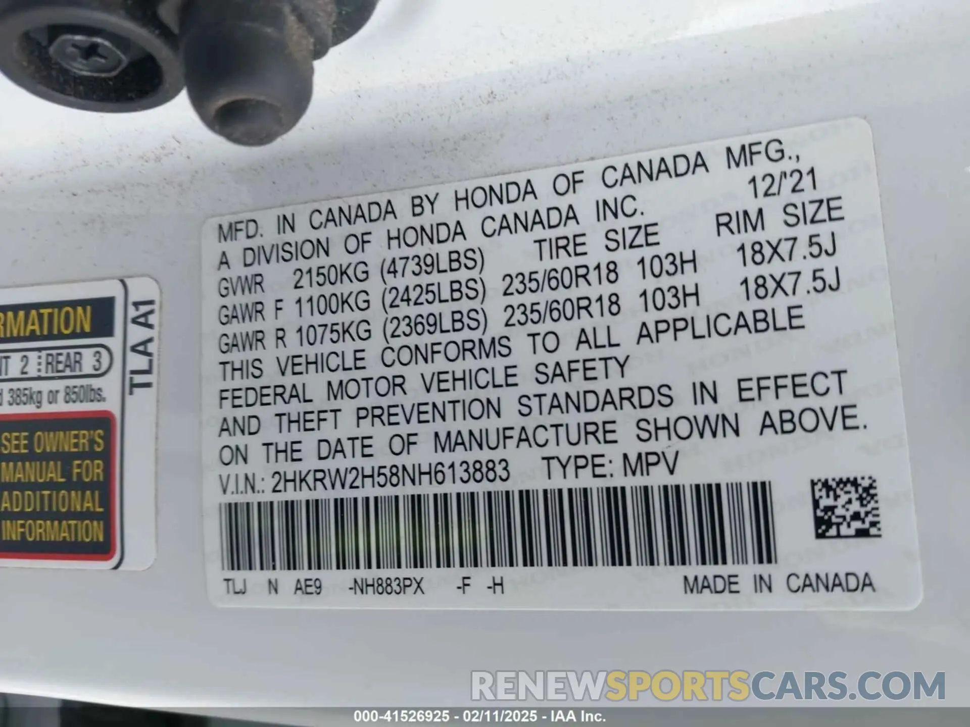 9 Photograph of a damaged car 2HKRW2H58NH613883 HONDA CR-V 2022