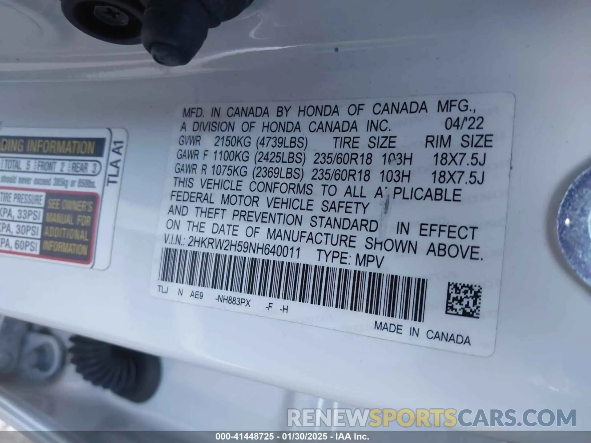 9 Photograph of a damaged car 2HKRW2H59NH640011 HONDA CR-V 2022
