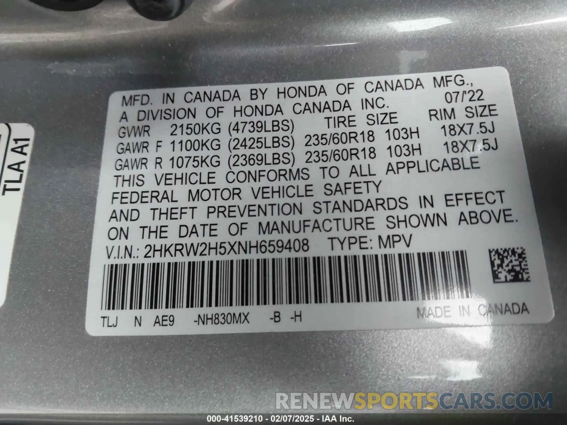 9 Photograph of a damaged car 2HKRW2H5XNH659408 HONDA CR-V 2022