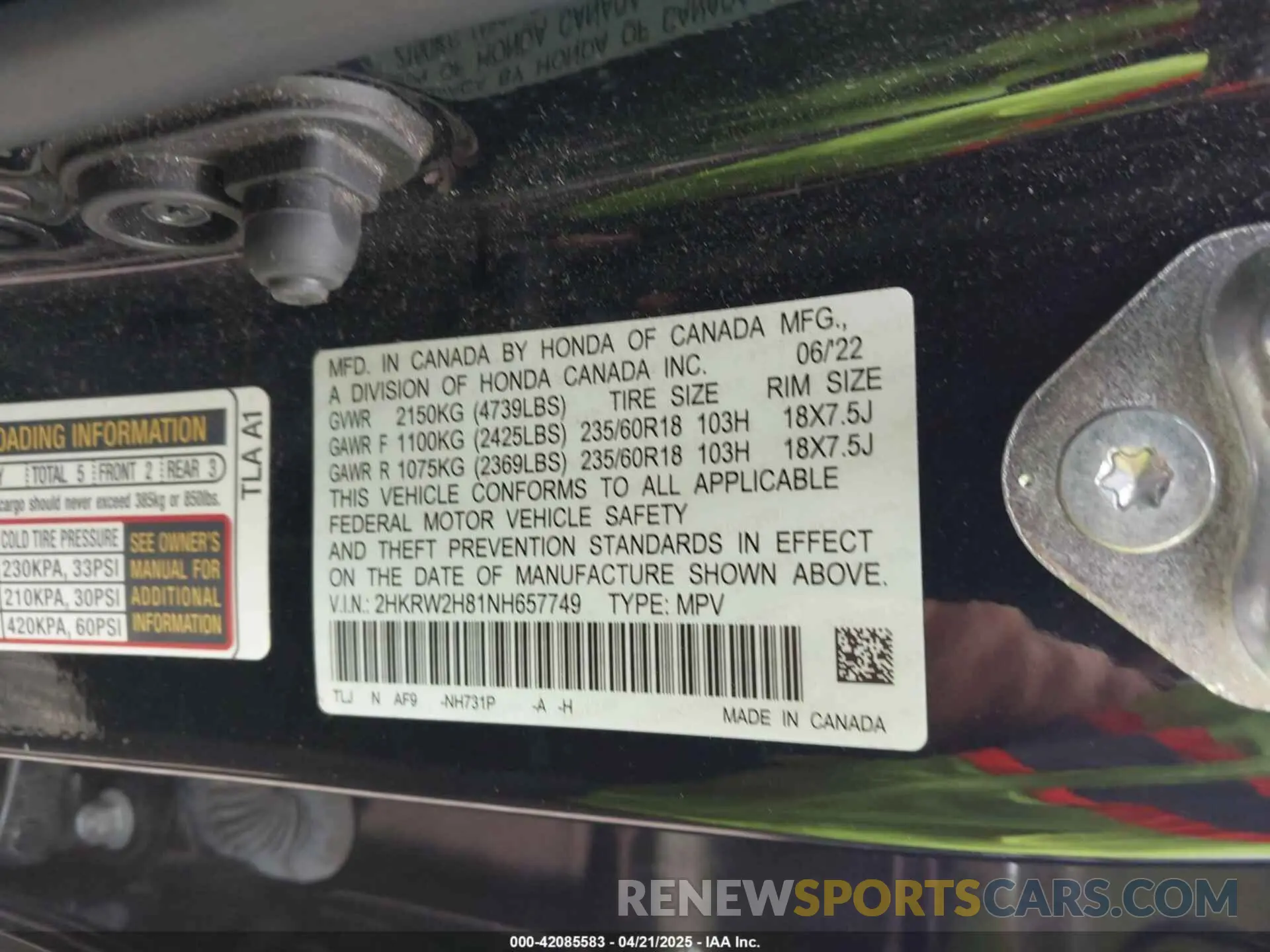 9 Photograph of a damaged car 2HKRW2H81NH657749 HONDA CR-V 2022