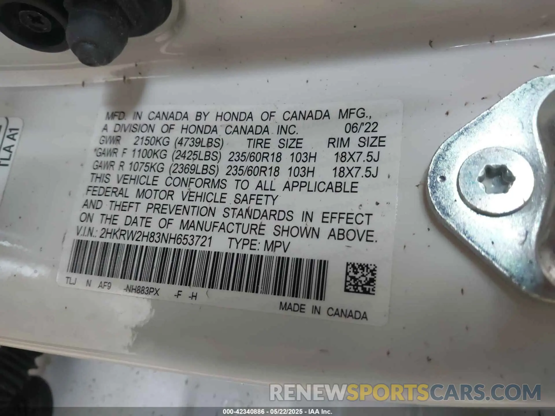 9 Photograph of a damaged car 2HKRW2H83NH653721 HONDA CR-V 2022