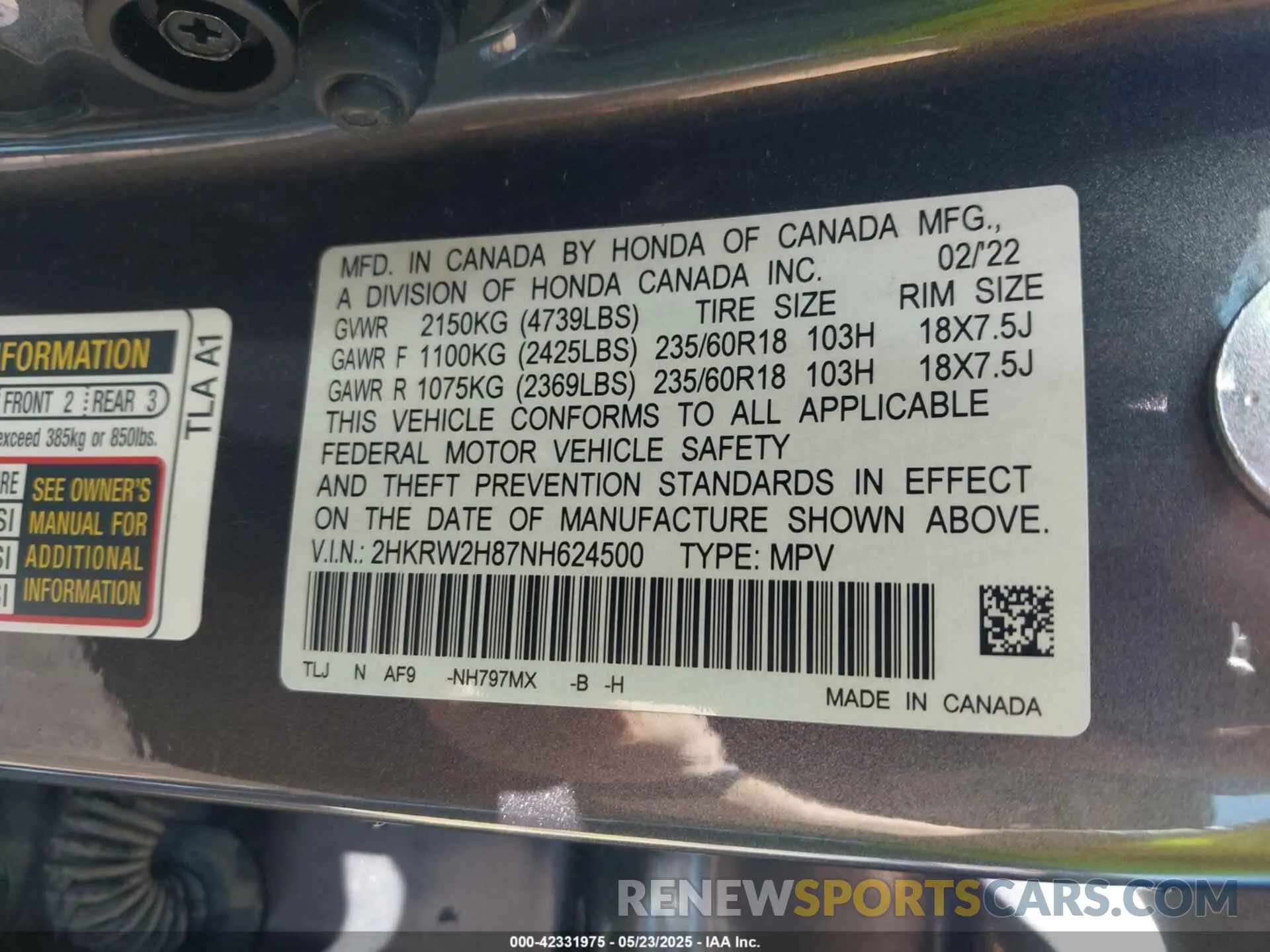 9 Photograph of a damaged car 2HKRW2H87NH624500 HONDA CR-V 2022