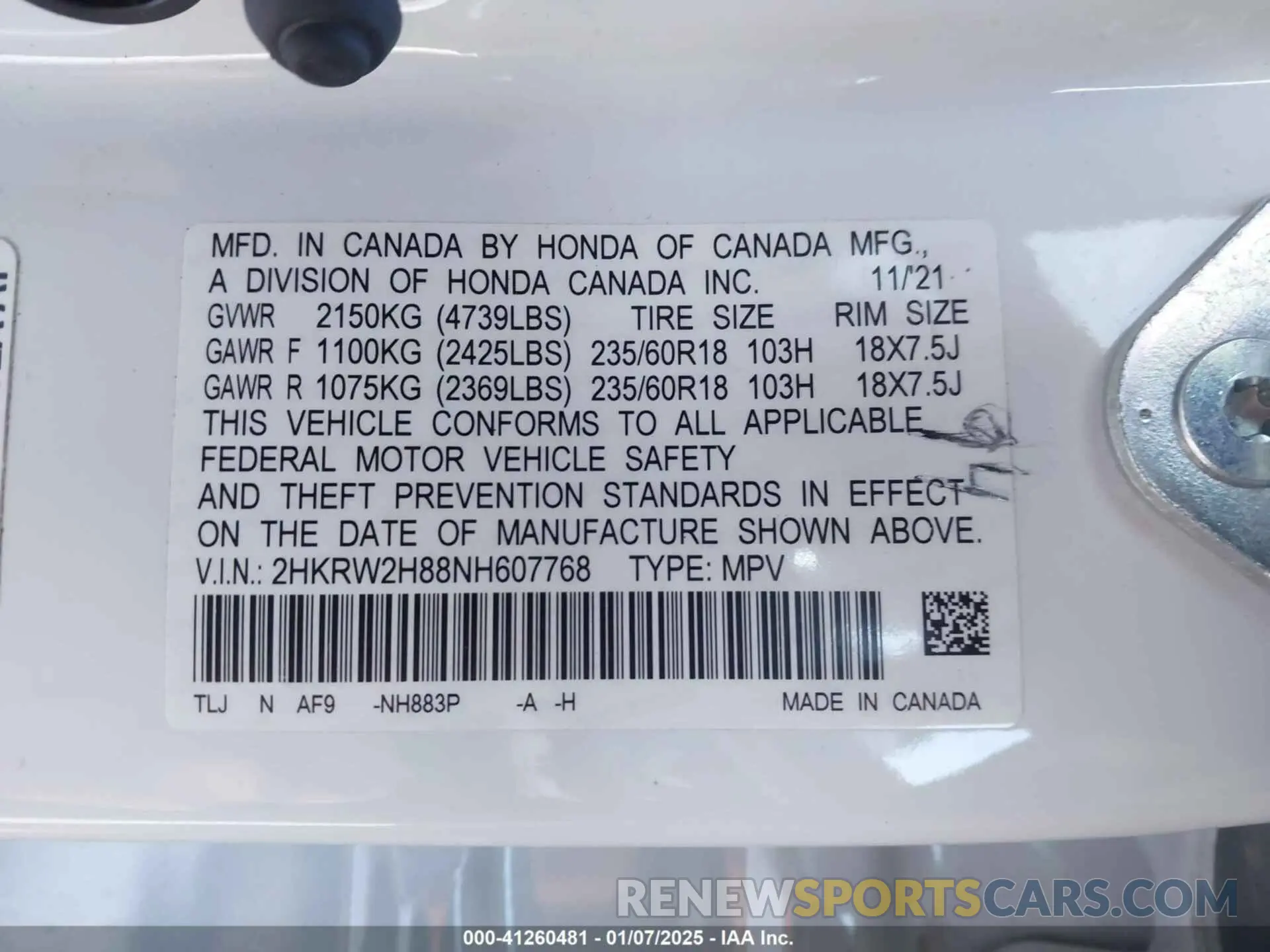 9 Photograph of a damaged car 2HKRW2H88NH607768 HONDA CR-V 2022