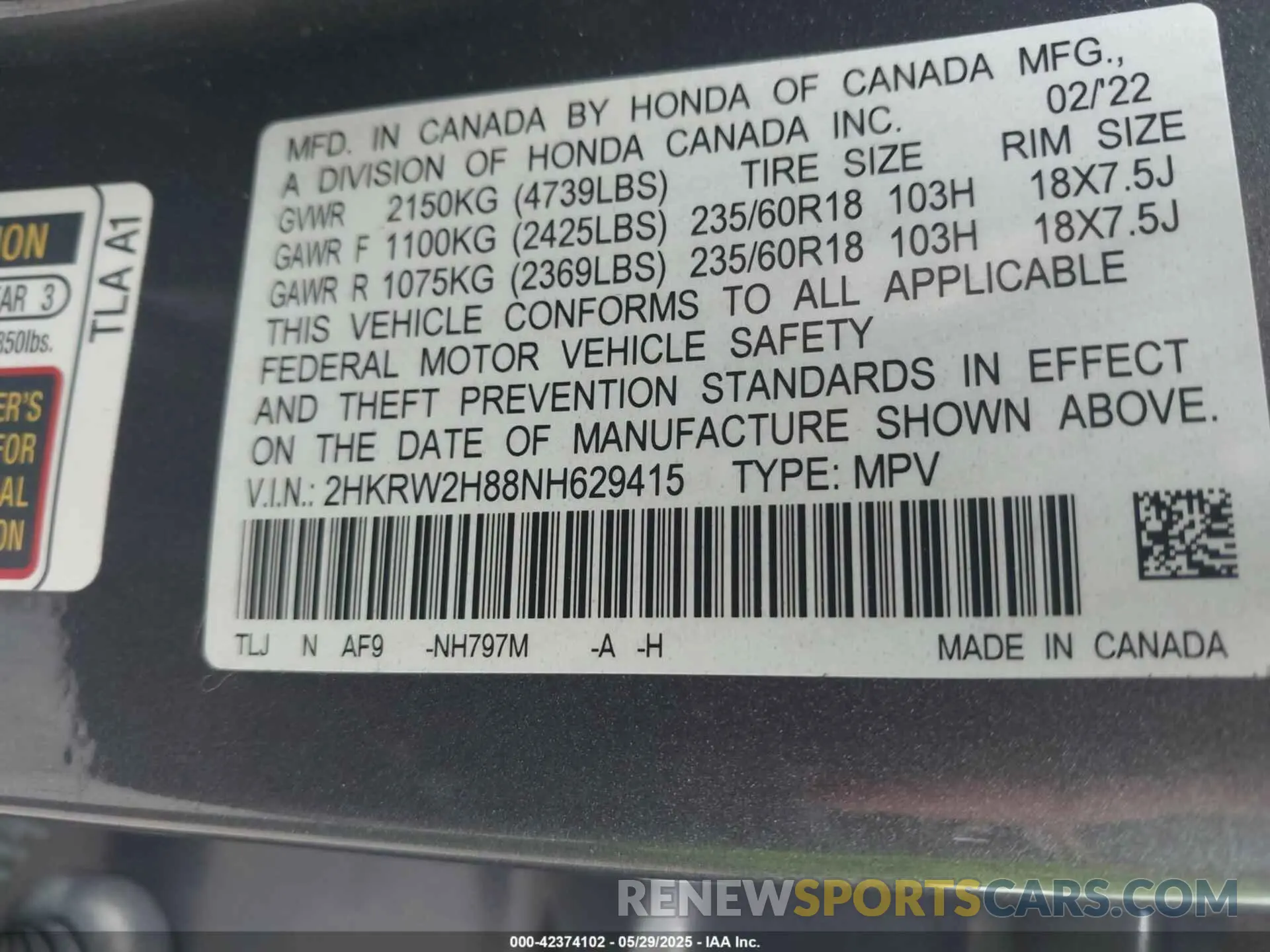 9 Photograph of a damaged car 2HKRW2H88NH629415 HONDA CR-V 2022