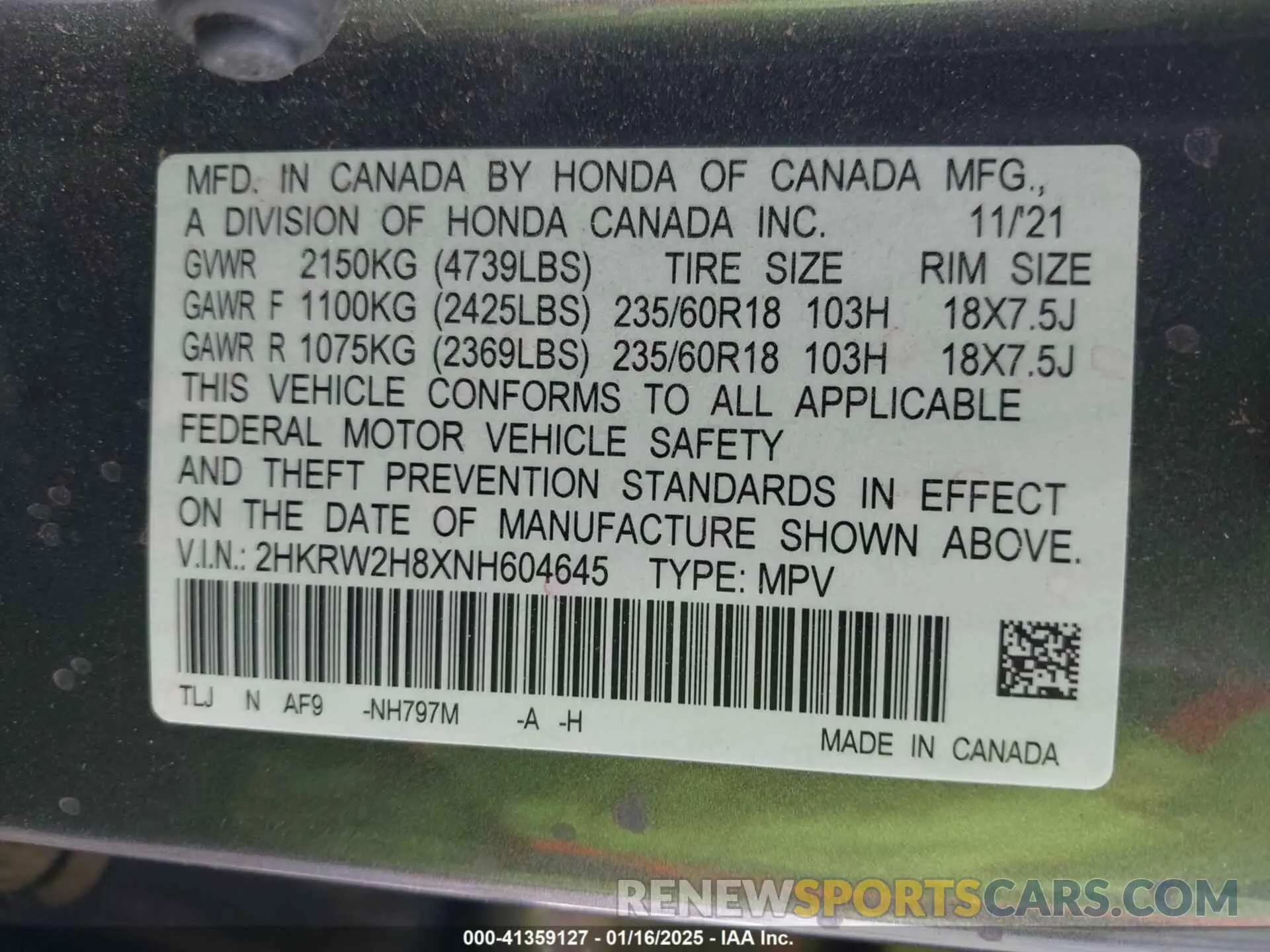 9 Photograph of a damaged car 2HKRW2H8XNH604645 HONDA CR-V 2022