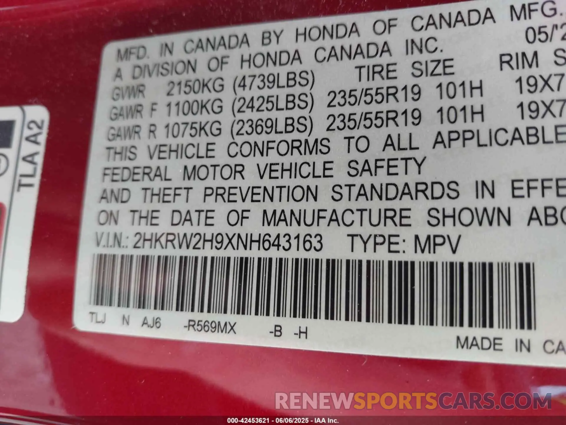 9 Photograph of a damaged car 2HKRW2H9XNH643163 HONDA CR-V 2022