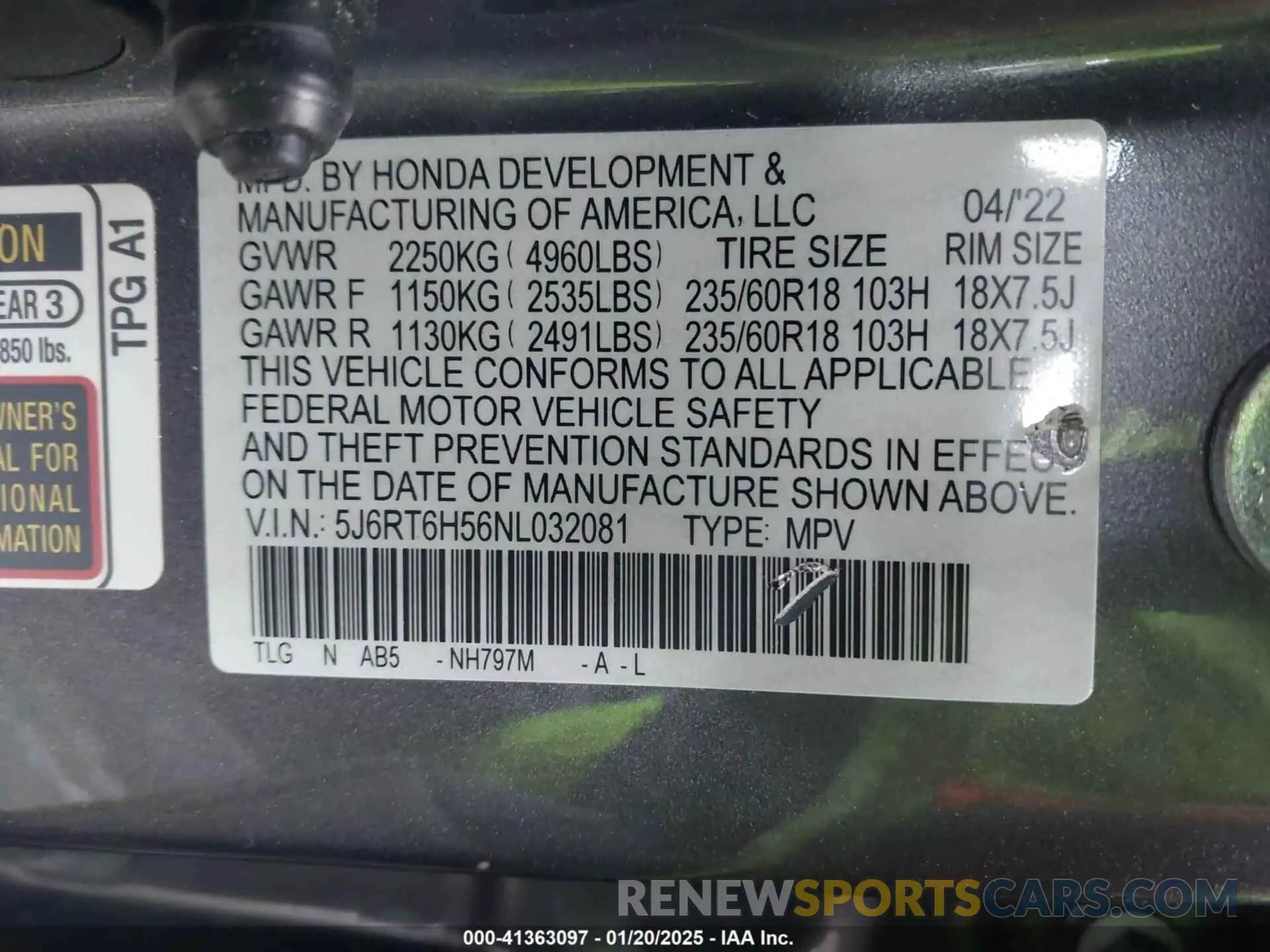 9 Photograph of a damaged car 5J6RT6H56NL032081 HONDA CR-V 2022