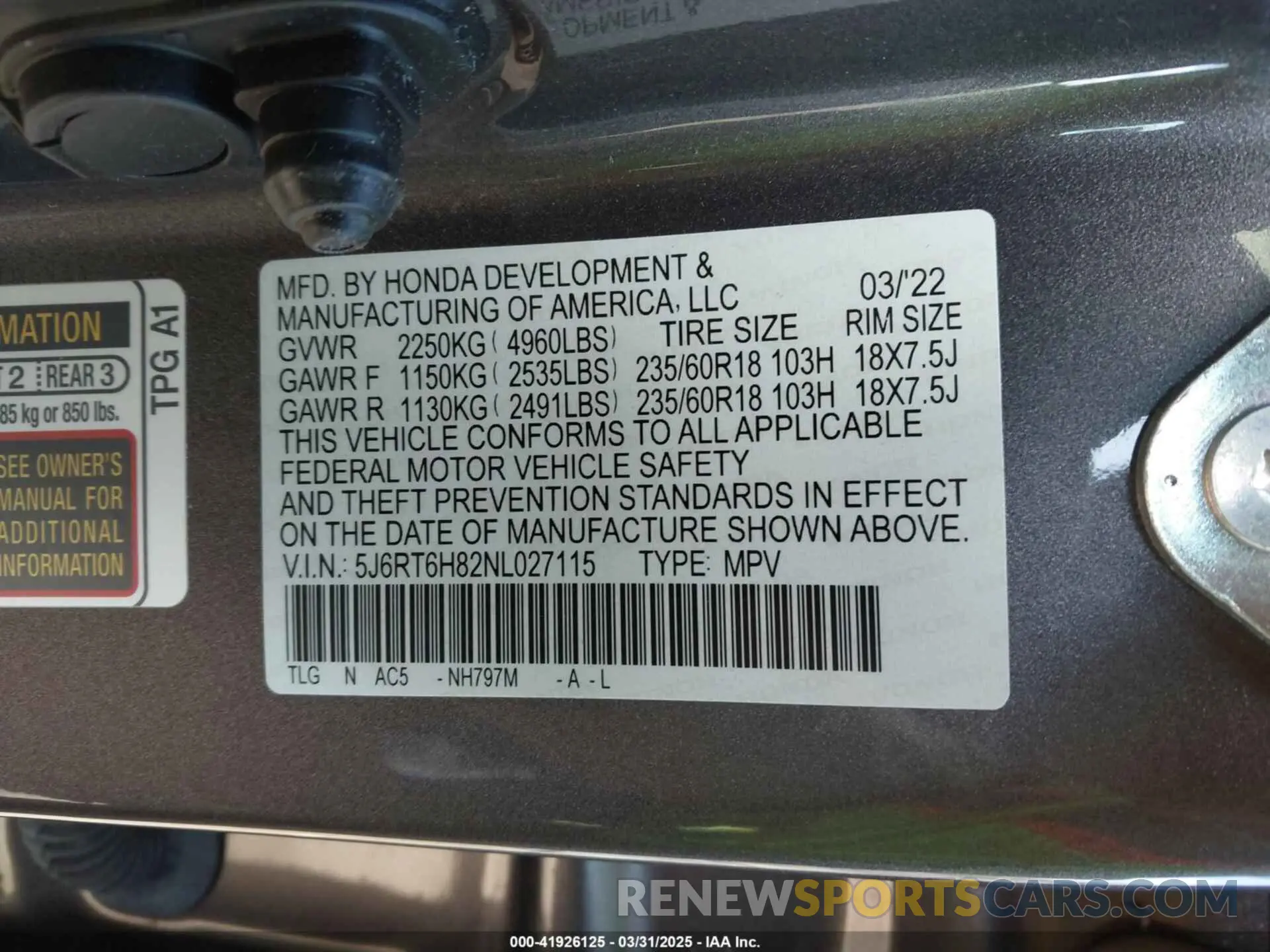 9 Photograph of a damaged car 5J6RT6H82NL027115 HONDA CR-V 2022