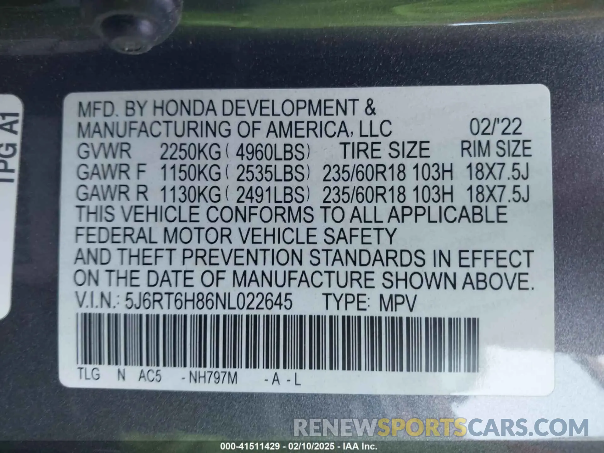 9 Photograph of a damaged car 5J6RT6H86NL022645 HONDA CR-V 2022