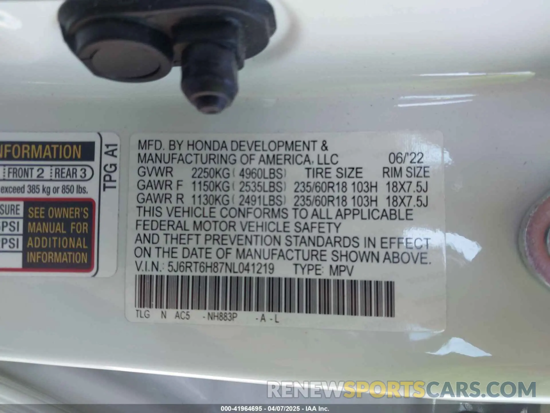 9 Photograph of a damaged car 5J6RT6H87NL041219 HONDA CR-V 2022