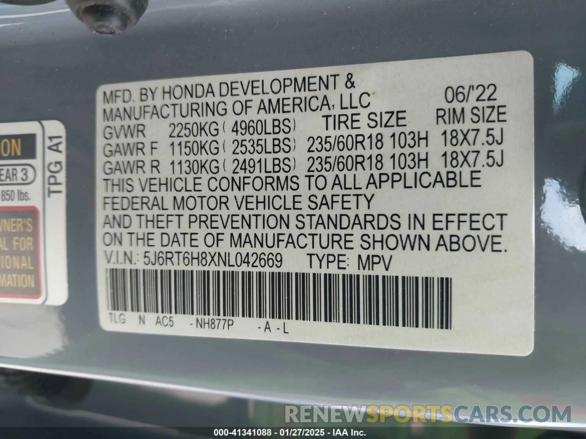 9 Photograph of a damaged car 5J6RT6H8XNL042669 HONDA CR-V 2022