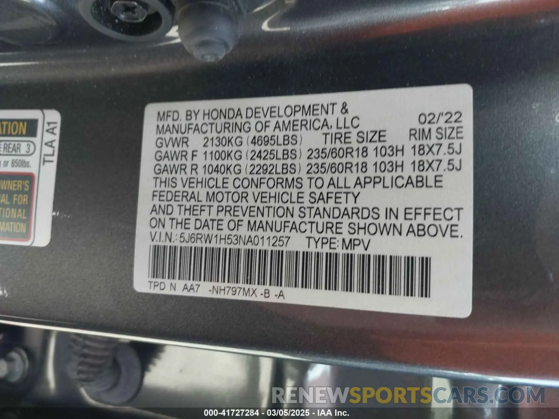 9 Photograph of a damaged car 5J6RW1H53NA011257 HONDA CR-V 2022