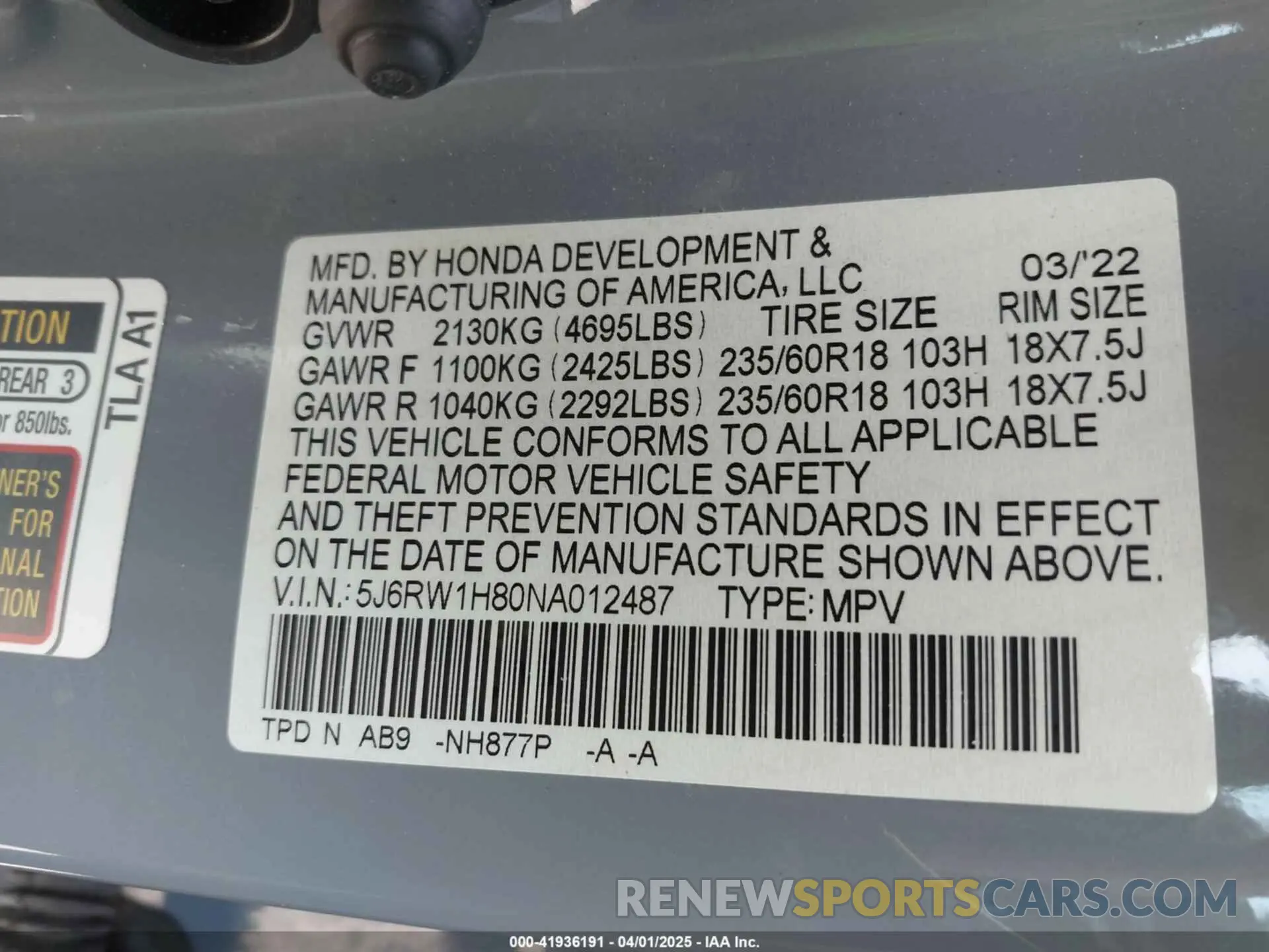 9 Photograph of a damaged car 5J6RW1H80NA012487 HONDA CR-V 2022