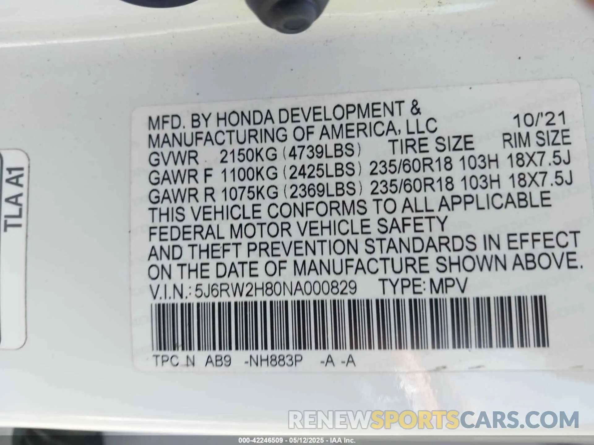 9 Photograph of a damaged car 5J6RW2H80NA000829 HONDA CR-V 2022