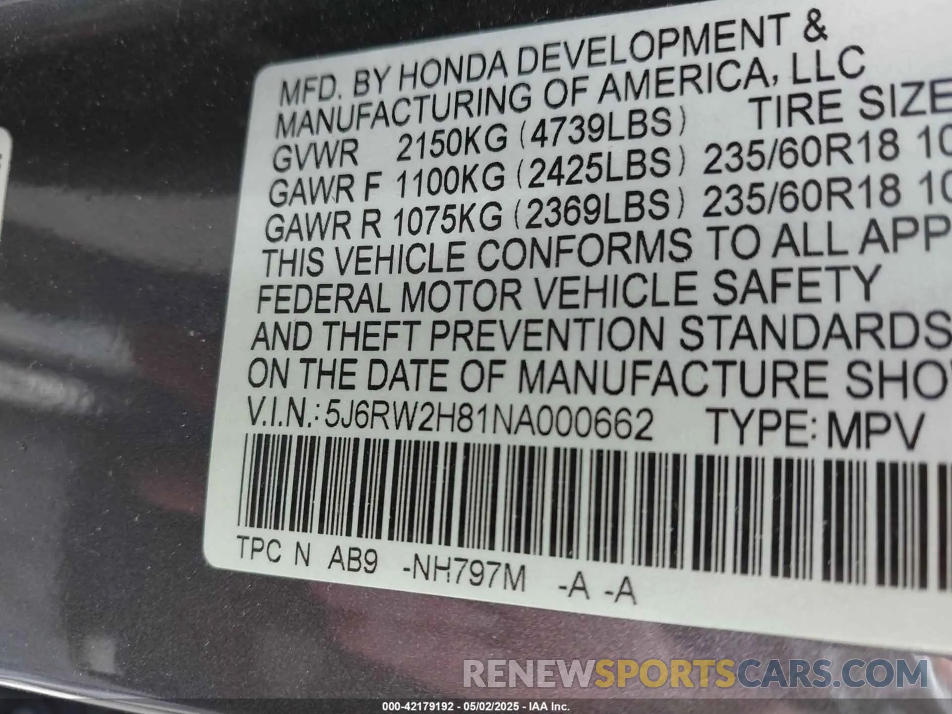 9 Photograph of a damaged car 5J6RW2H81NA000662 HONDA CR-V 2022