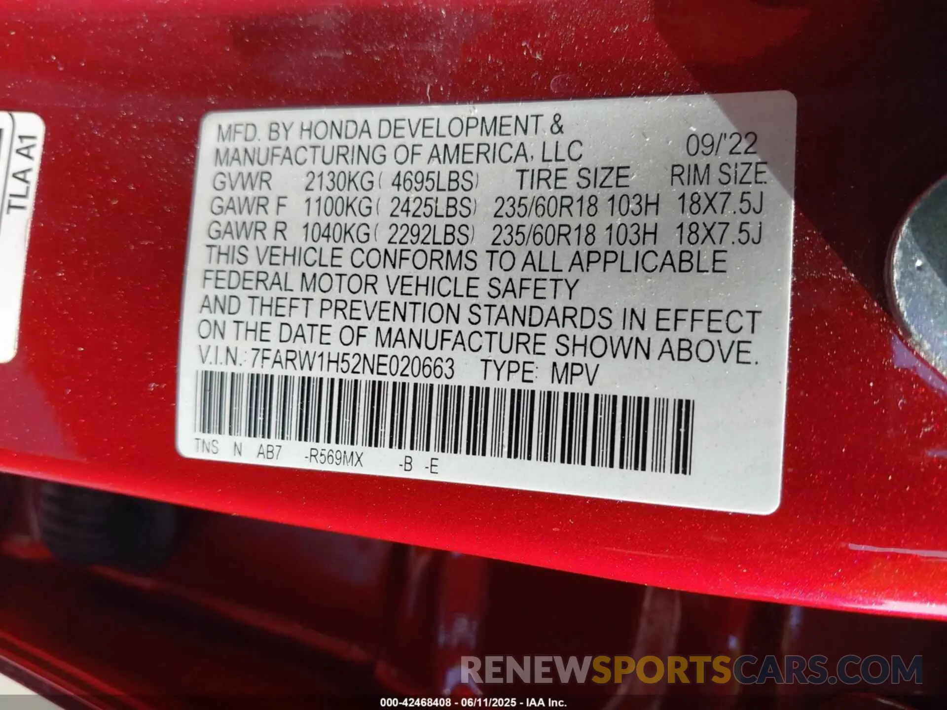 9 Photograph of a damaged car 7FARW1H52NE020663 HONDA CR-V 2022
