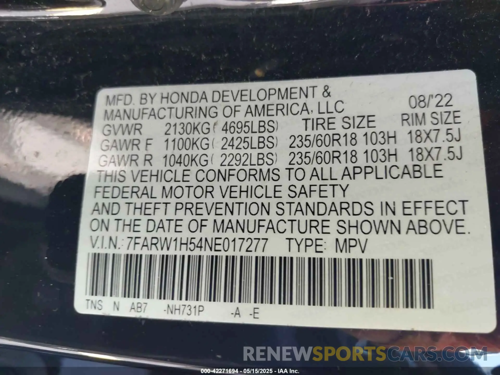 9 Photograph of a damaged car 7FARW1H54NE017277 HONDA CR-V 2022