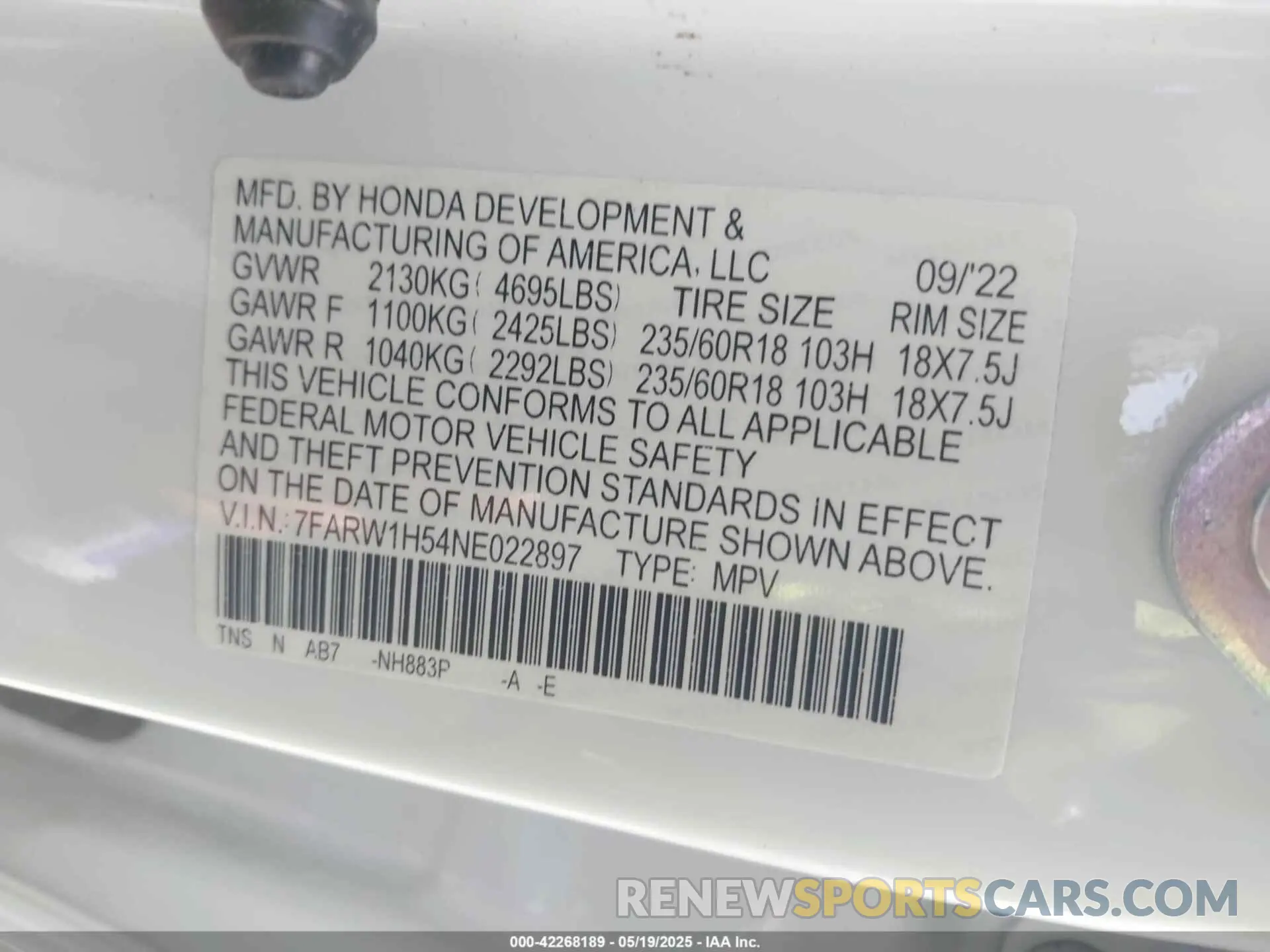 9 Photograph of a damaged car 7FARW1H54NE022897 HONDA CR-V 2022