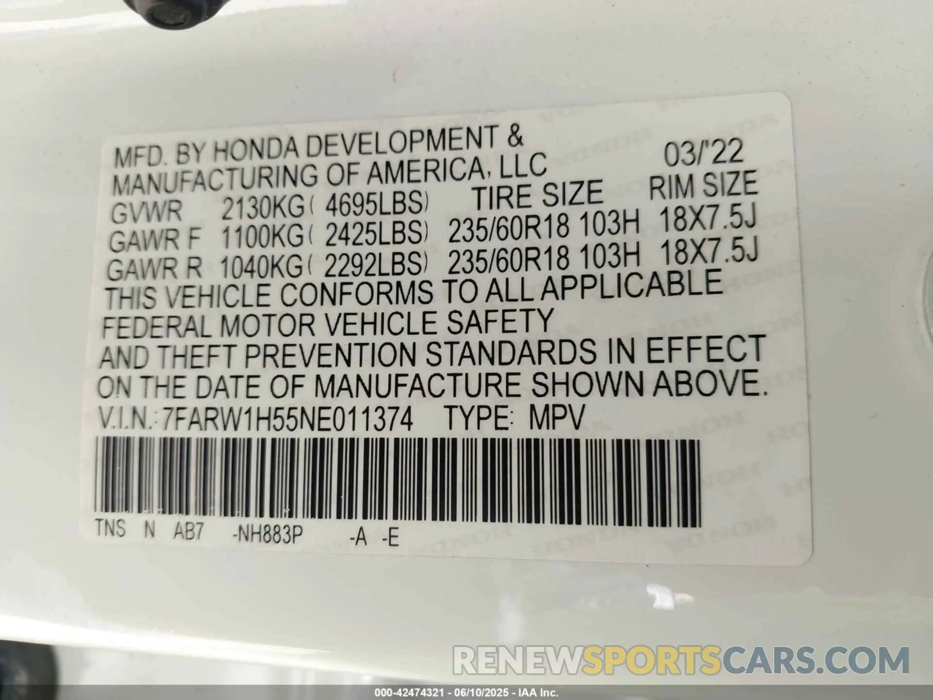 9 Photograph of a damaged car 7FARW1H55NE011374 HONDA CR-V 2022
