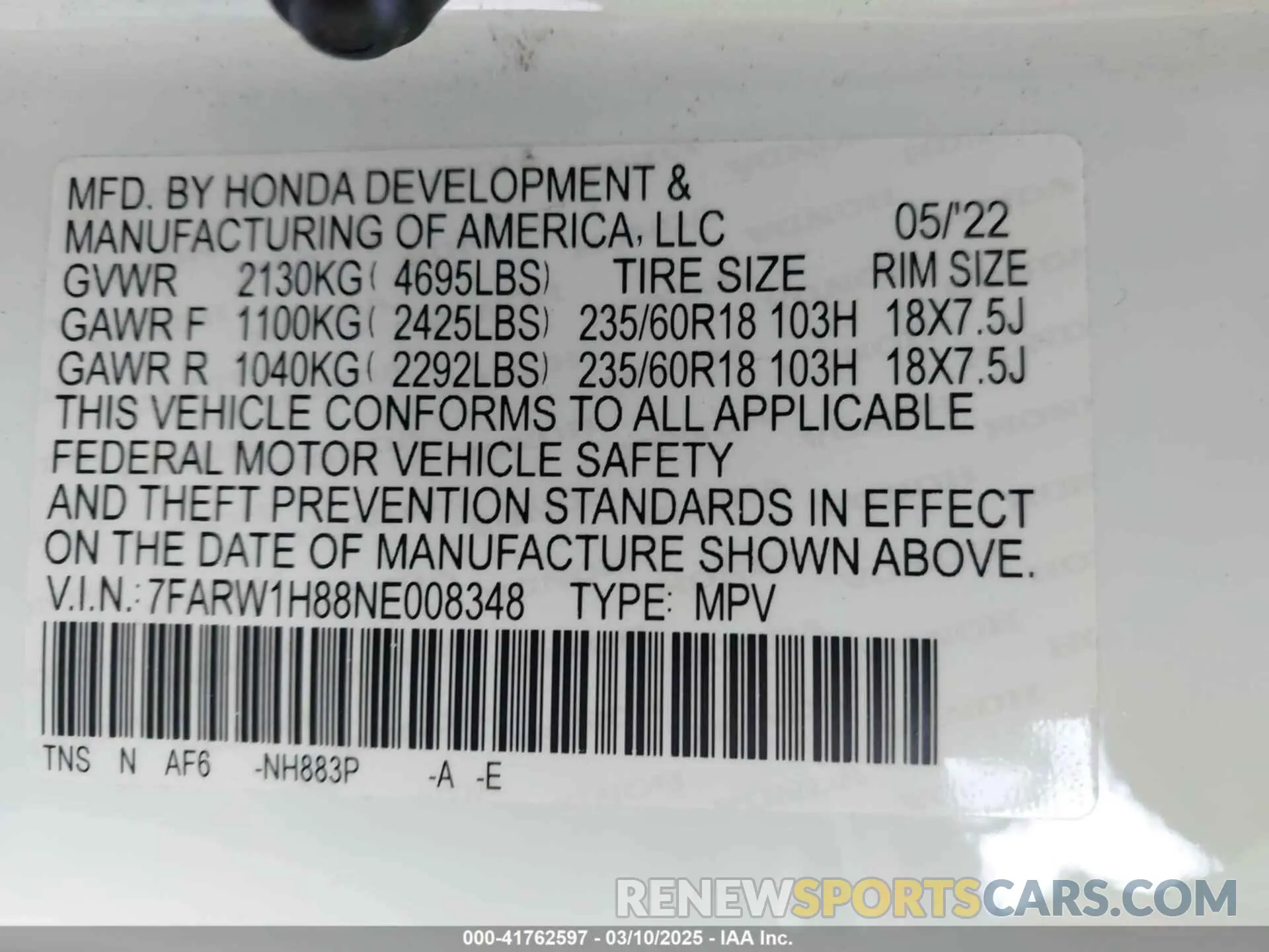 9 Photograph of a damaged car 7FARW1H88NE008348 HONDA CR-V 2022