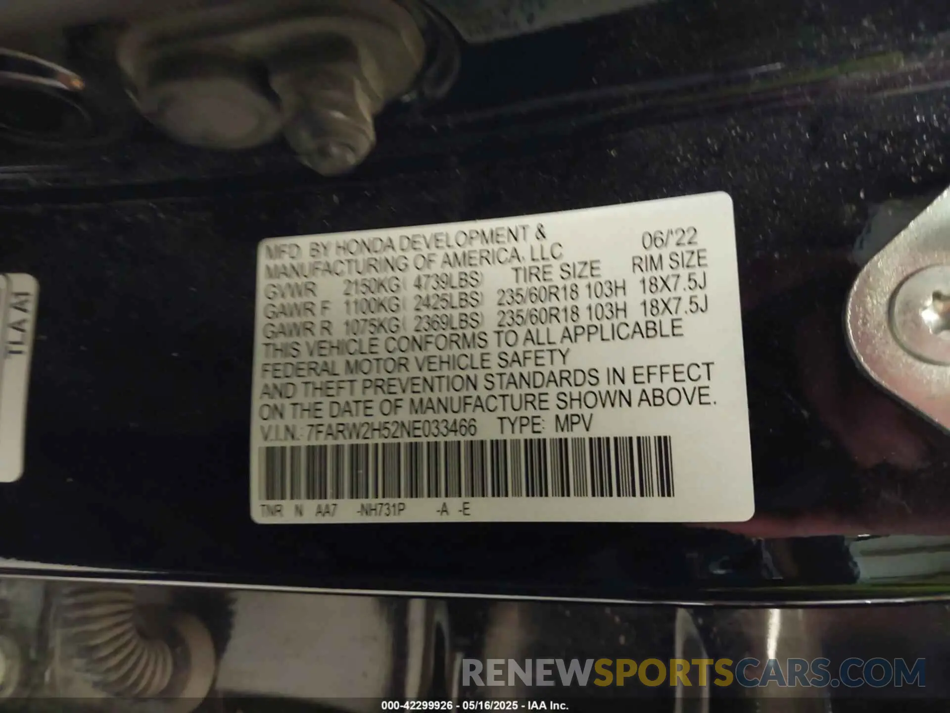 9 Photograph of a damaged car 7FARW2H52NE033466 HONDA CR-V 2022