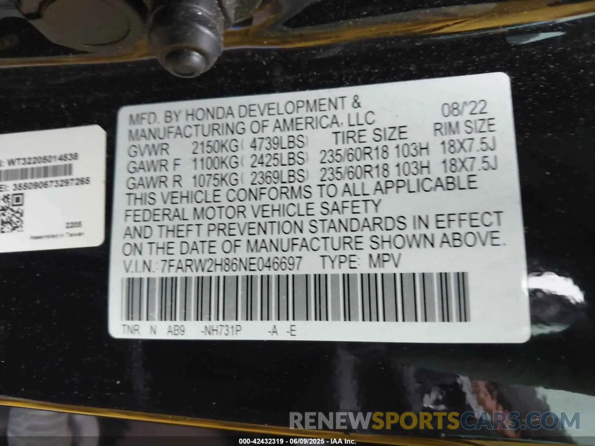 9 Photograph of a damaged car 7FARW2H86NE046697 HONDA CR-V 2022