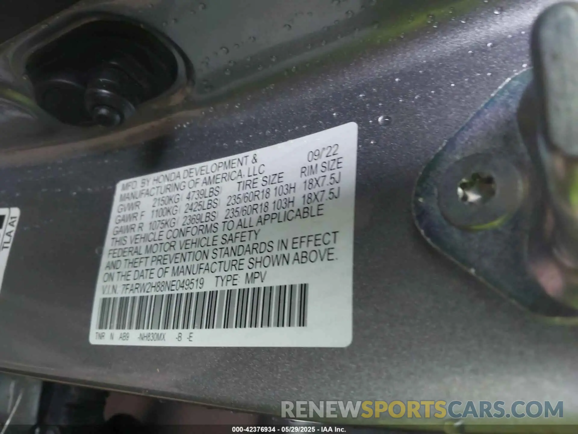 9 Photograph of a damaged car 7FARW2H88NE049519 HONDA CR-V 2022
