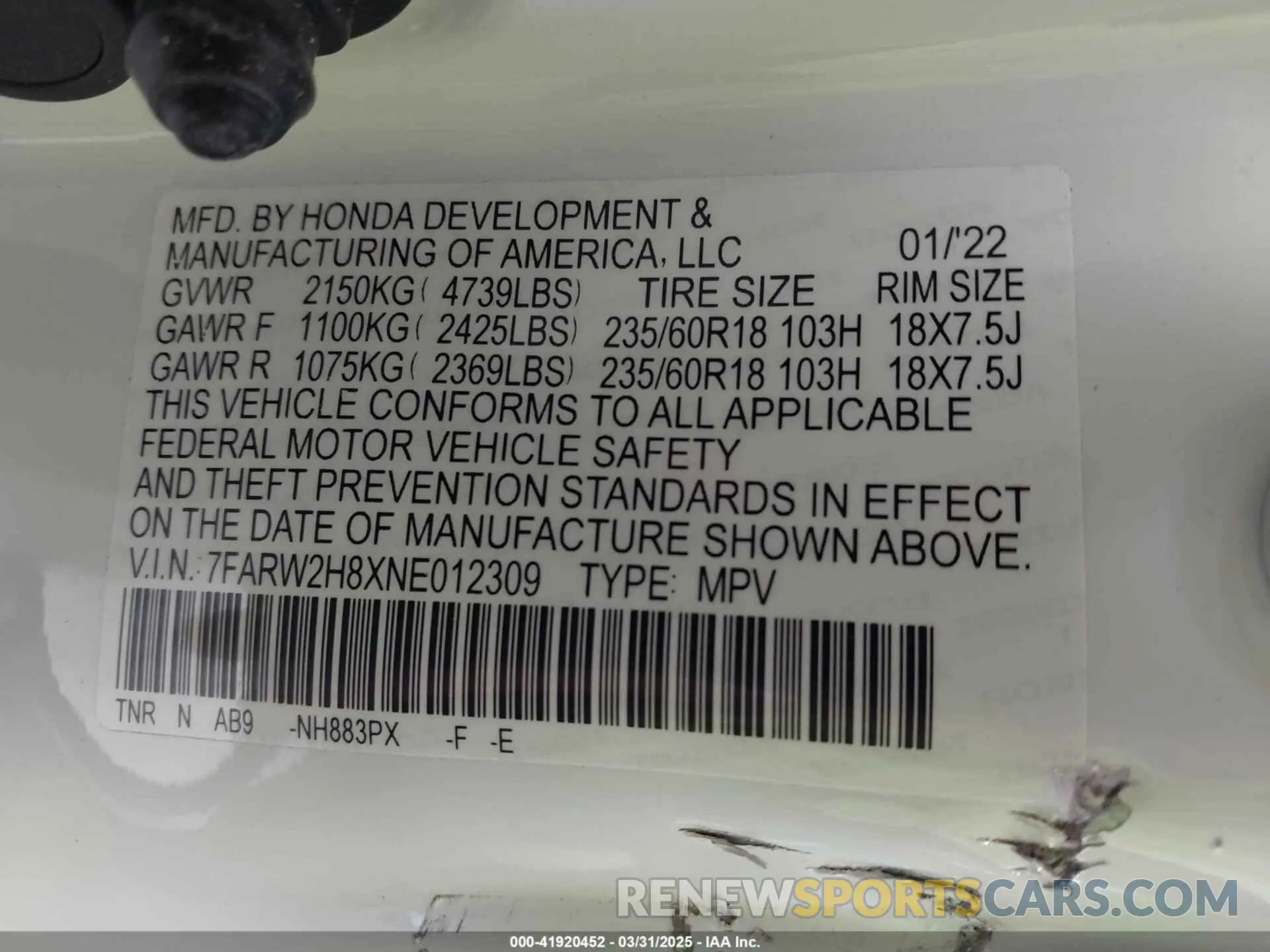 9 Photograph of a damaged car 7FARW2H8XNE012309 HONDA CR-V 2022