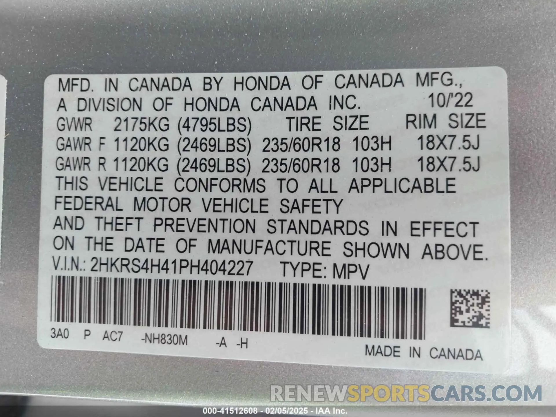 9 Photograph of a damaged car 2HKRS4H41PH404227 HONDA CR-V 2023