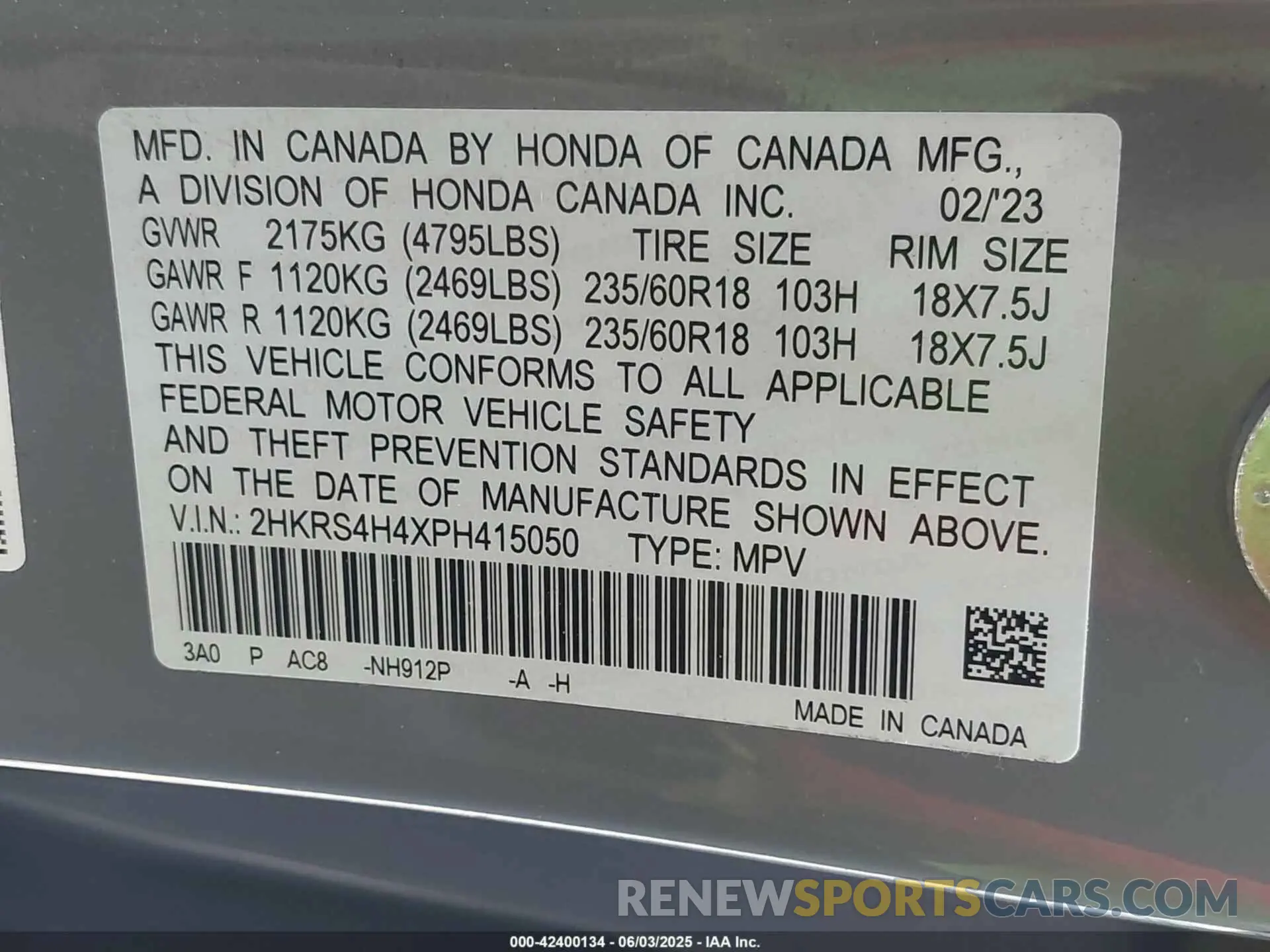 9 Photograph of a damaged car 2HKRS4H4XPH415050 HONDA CR-V 2023