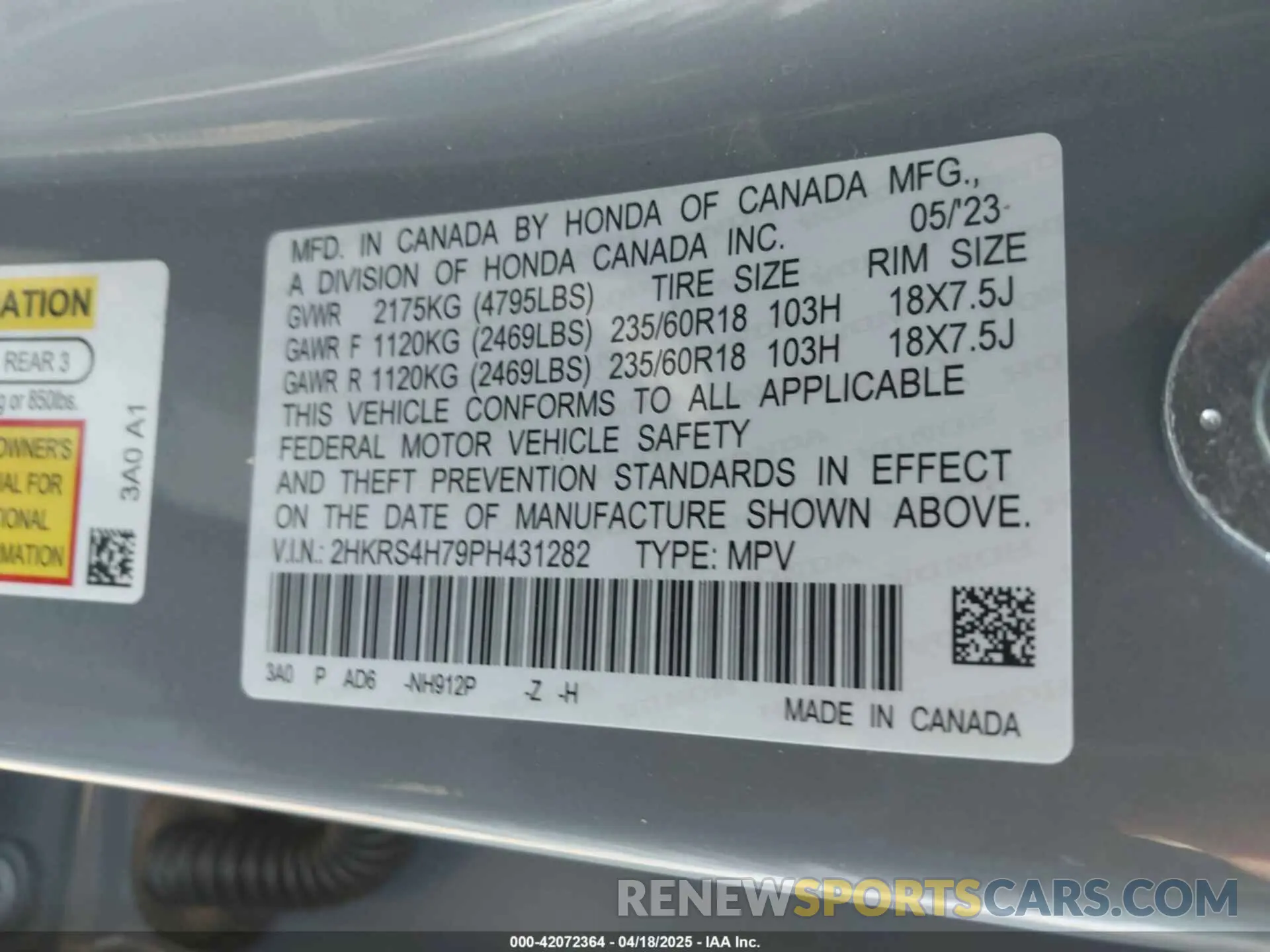 9 Photograph of a damaged car 2HKRS4H79PH431282 HONDA CR-V 2023
